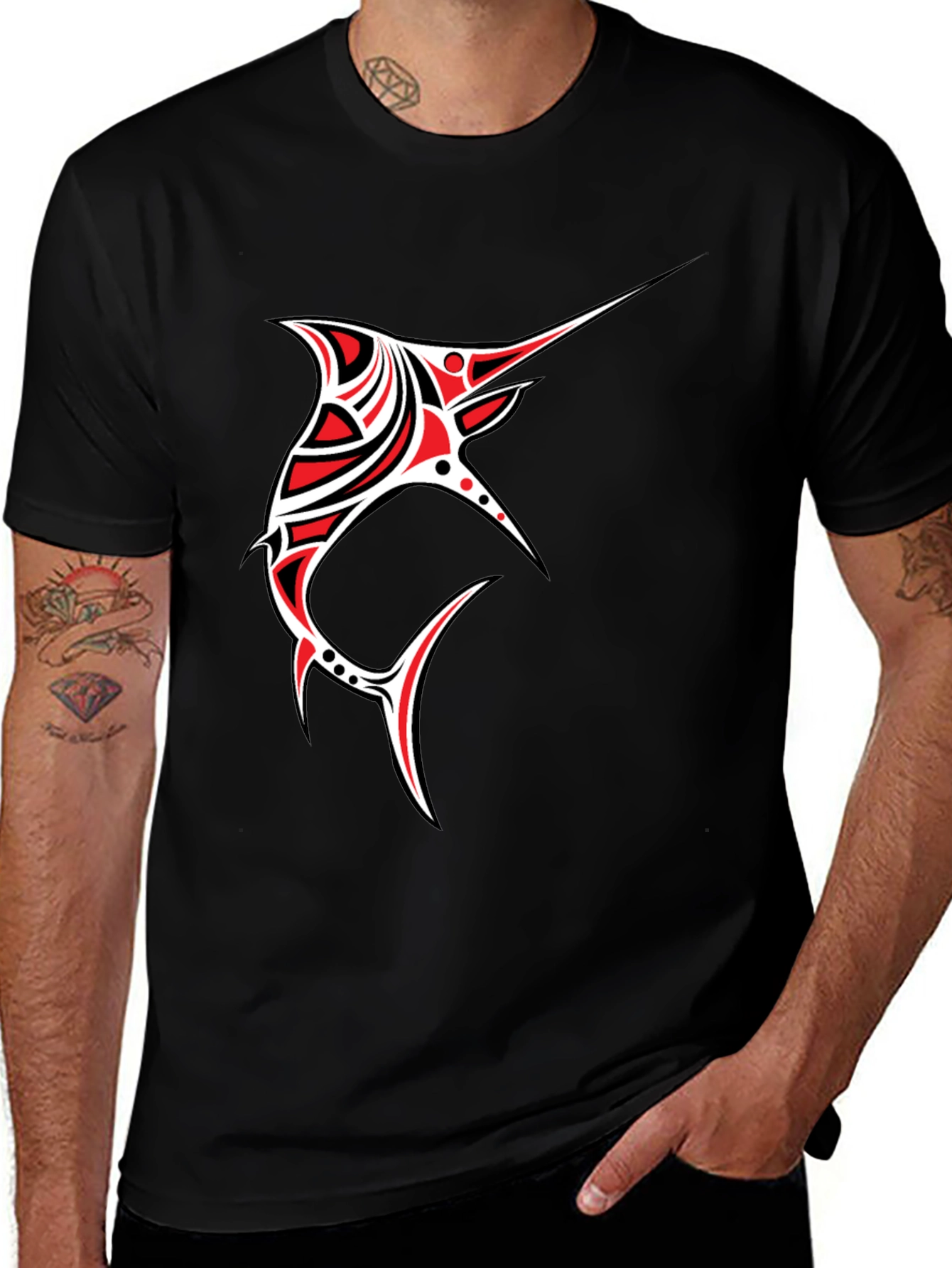 Tribal Marlin Graphic Tee - Black