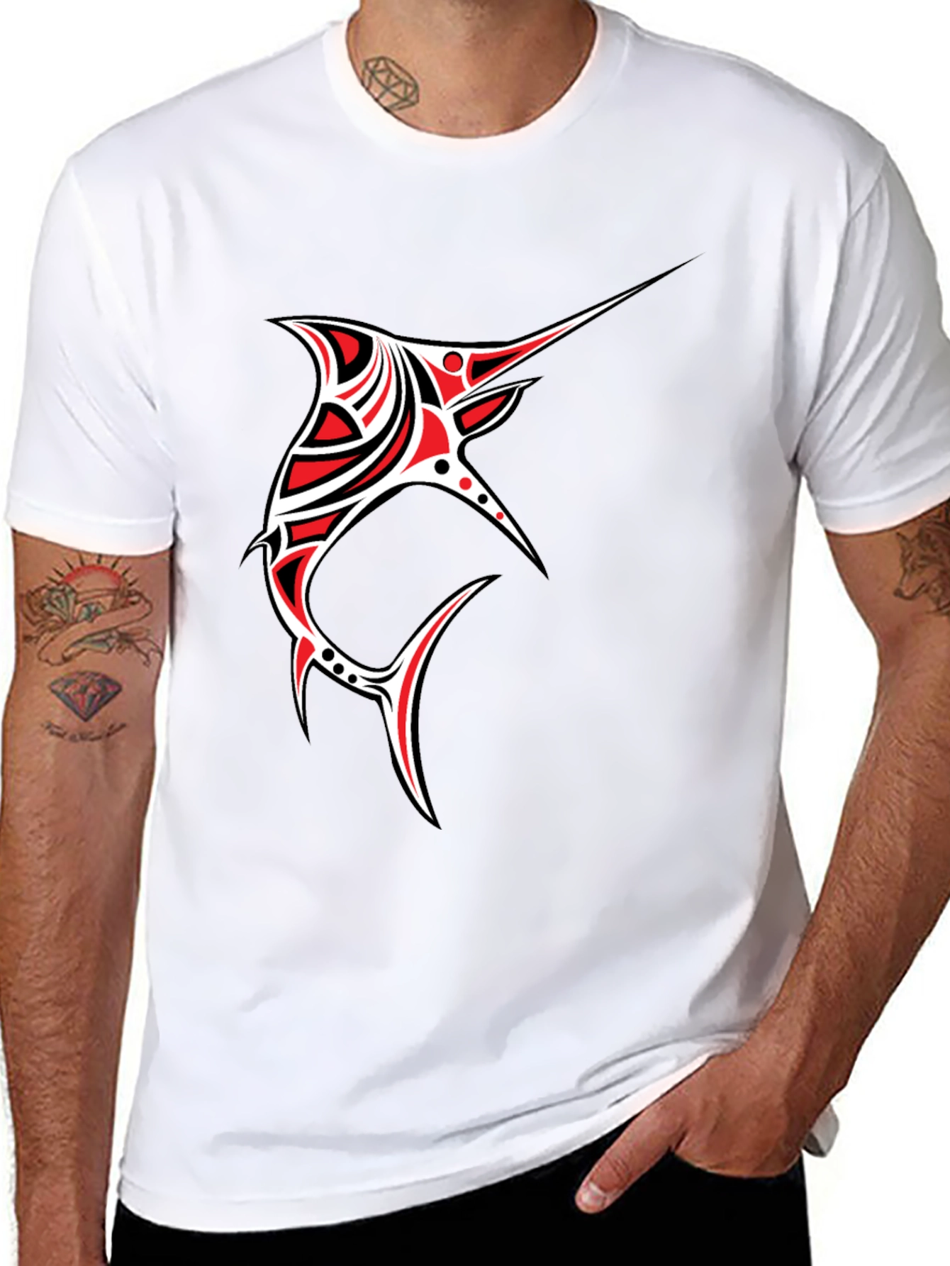 Tribal Marlin Graphic Tee - Black