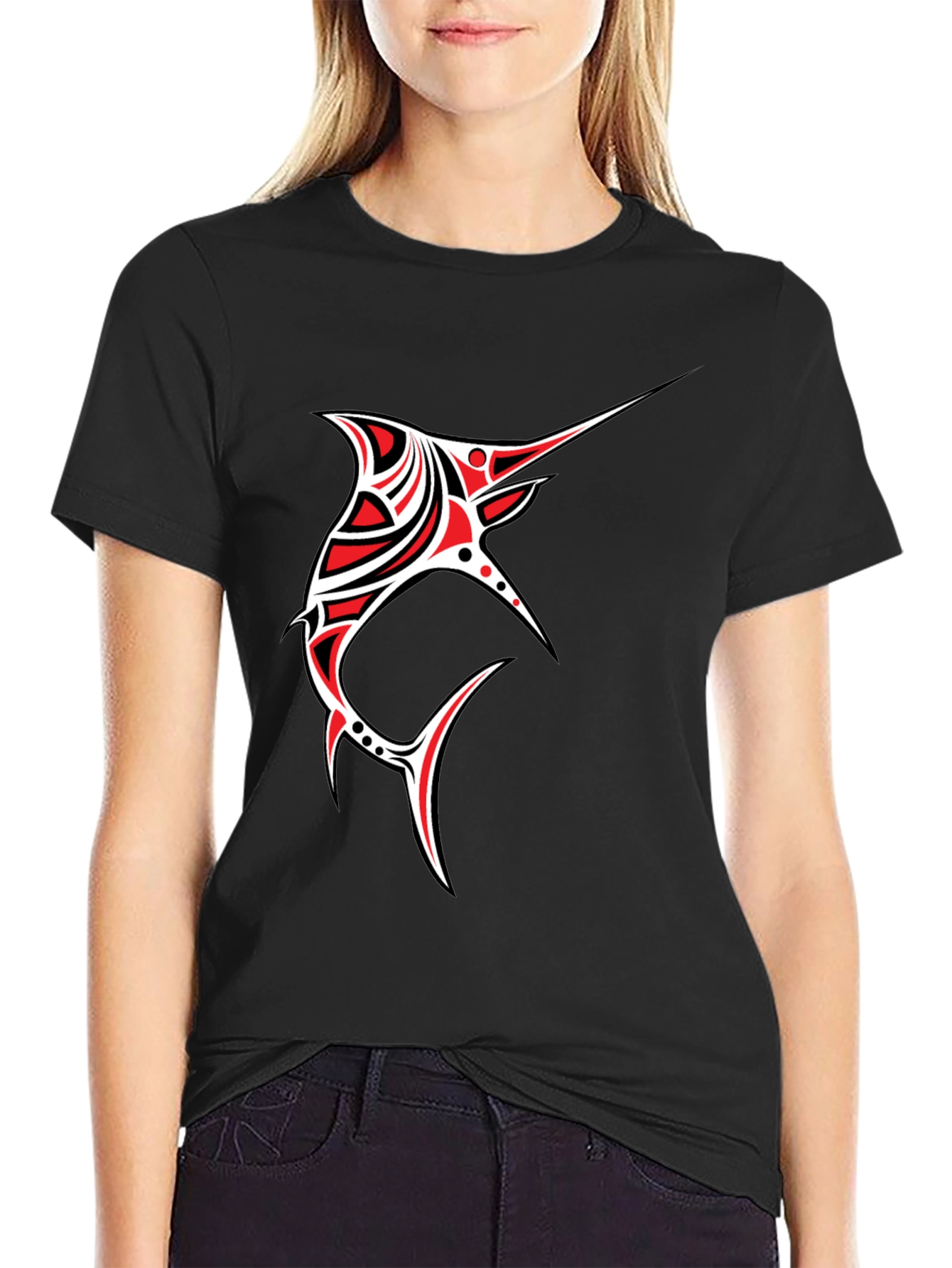 Tribal Marlin Graphic Tee - Black