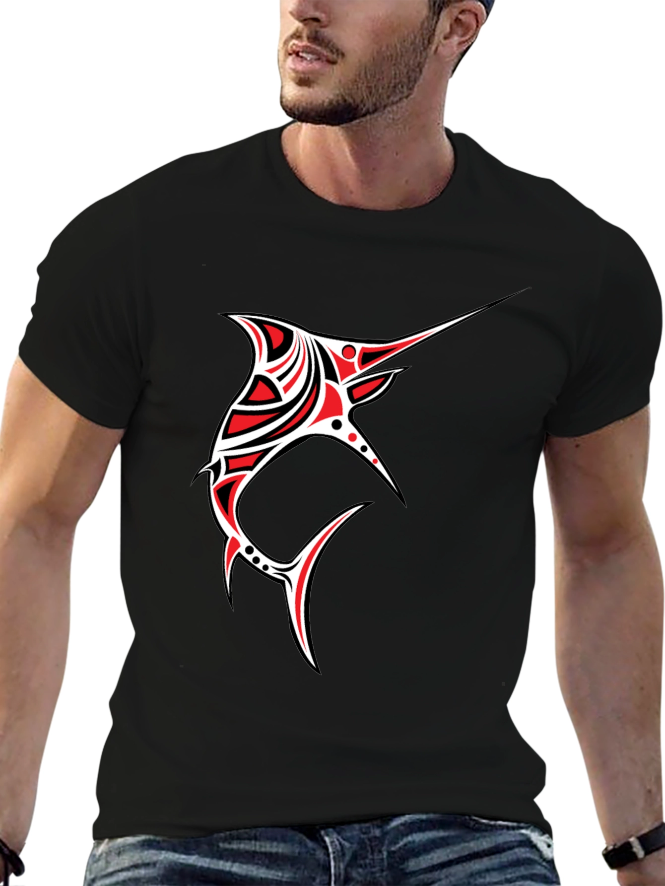 Tribal Marlin Graphic Tee - Black
