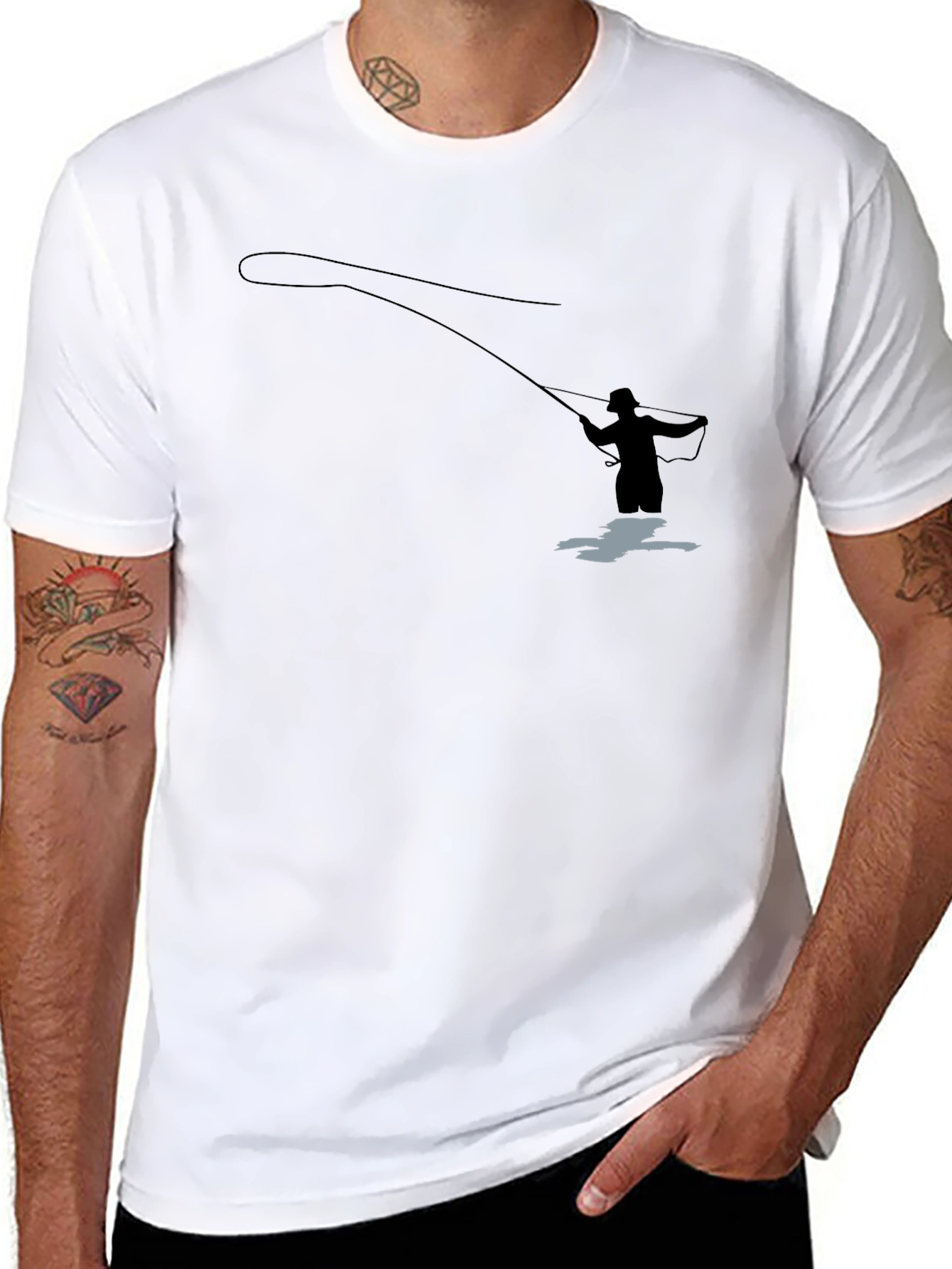 Fly Fishing T-Shirt - Fisherman Silhouette Graphic Tee