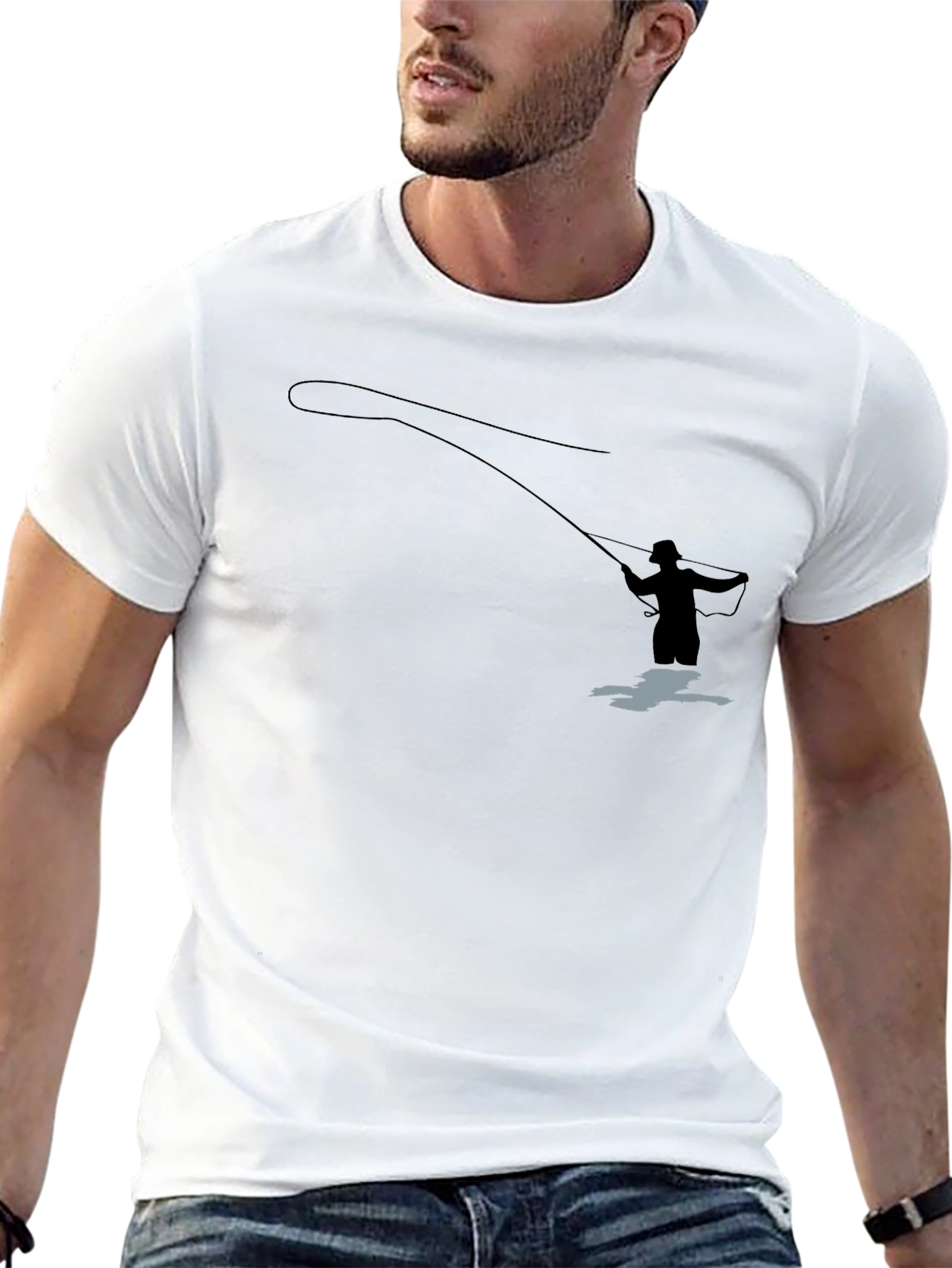 Fly Fishing T-Shirt - Fisherman Silhouette Graphic Tee