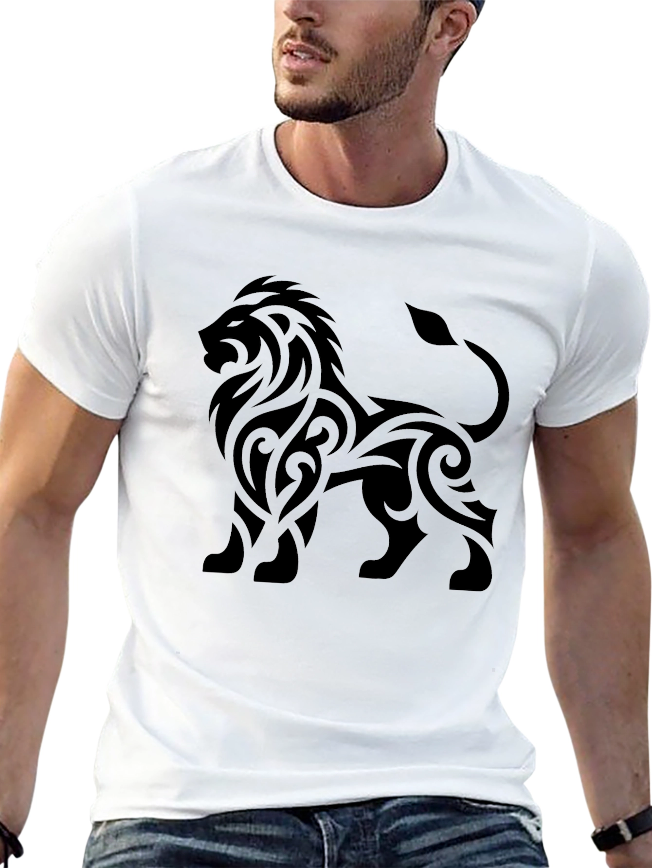 Lion Tribal Tattoo Black T-Shirt