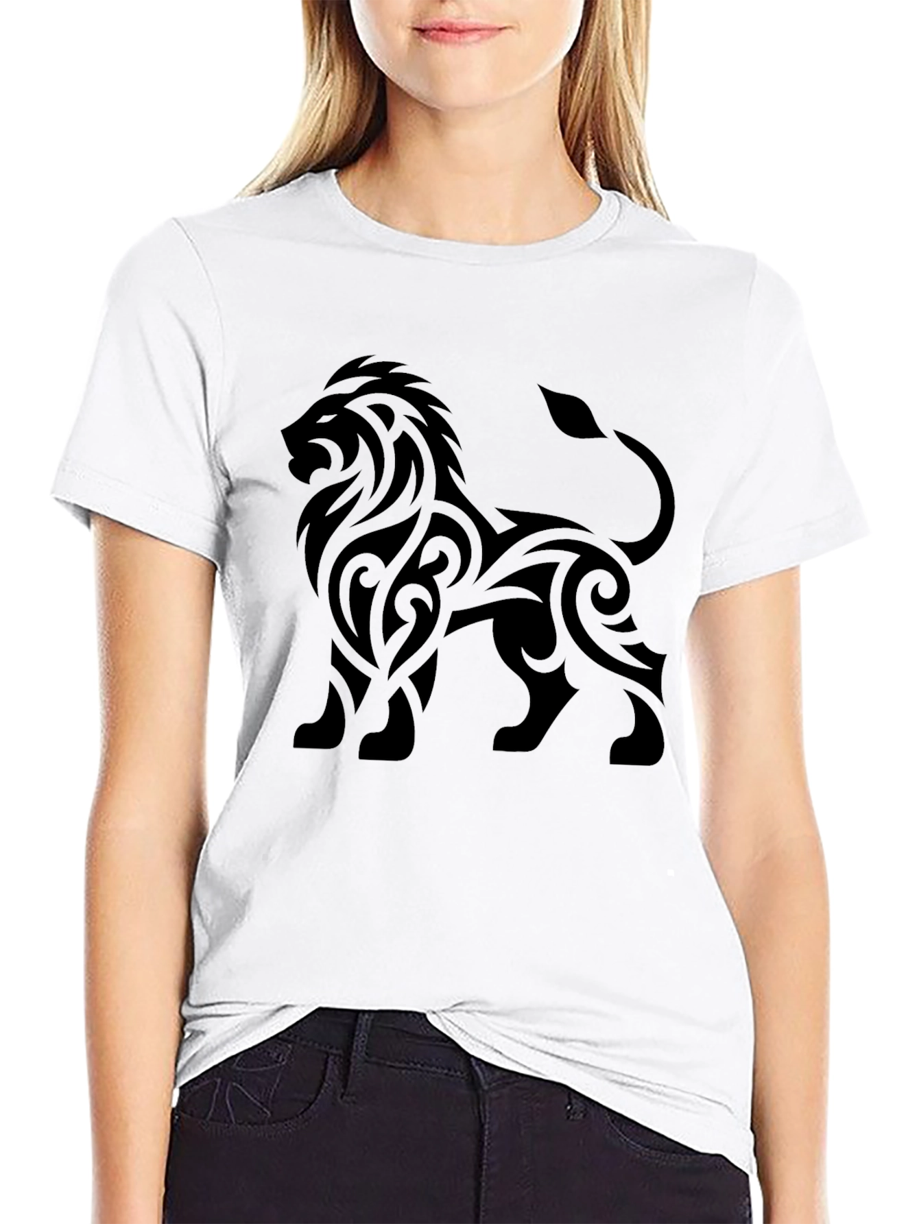 Lion Tribal Tattoo Black T-Shirt