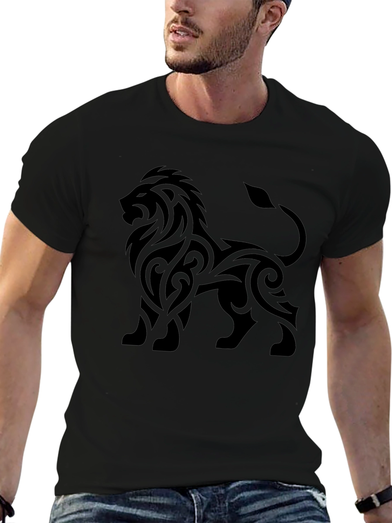 Lion Tribal Tattoo Black T-Shirt