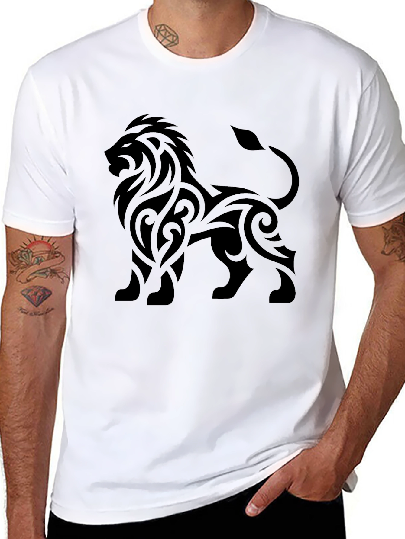 Lion Tribal Tattoo Black T-Shirt