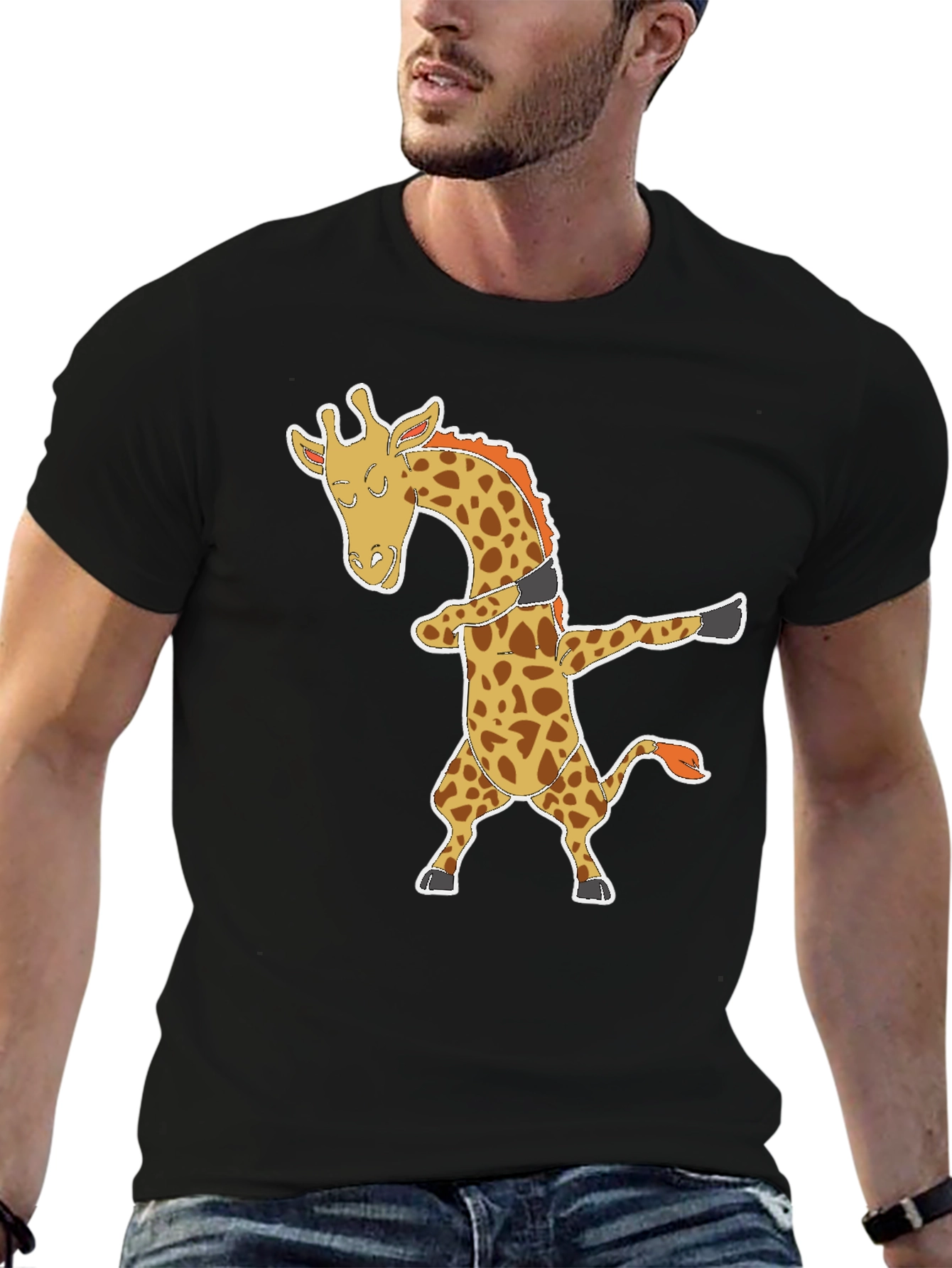 Dabbing Giraffe Graphic Tee - Black