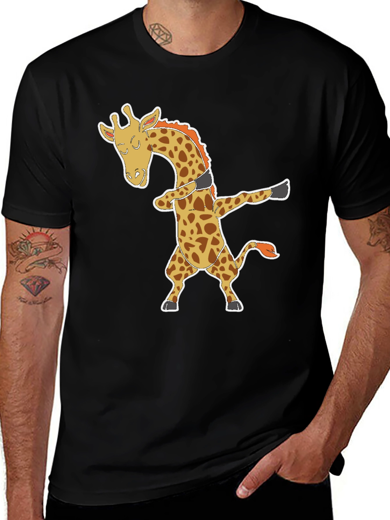 Dabbing Giraffe Graphic Tee - Black