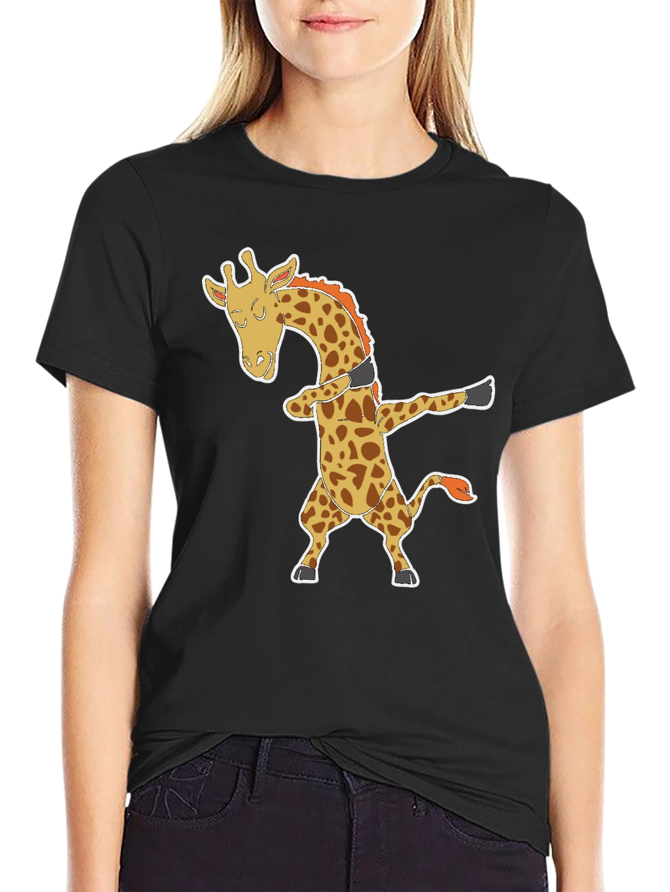 Dabbing Giraffe Graphic Tee - Black
