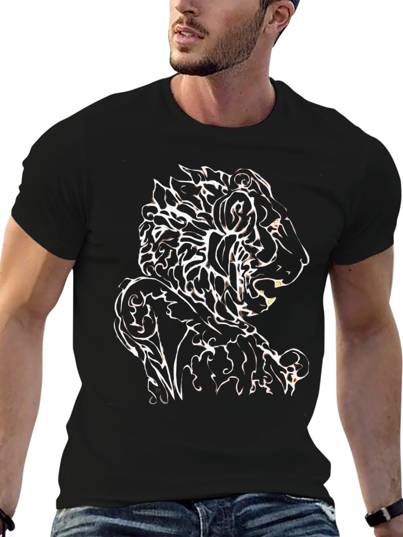 Tribal Lion Graphic Black T-Shirt