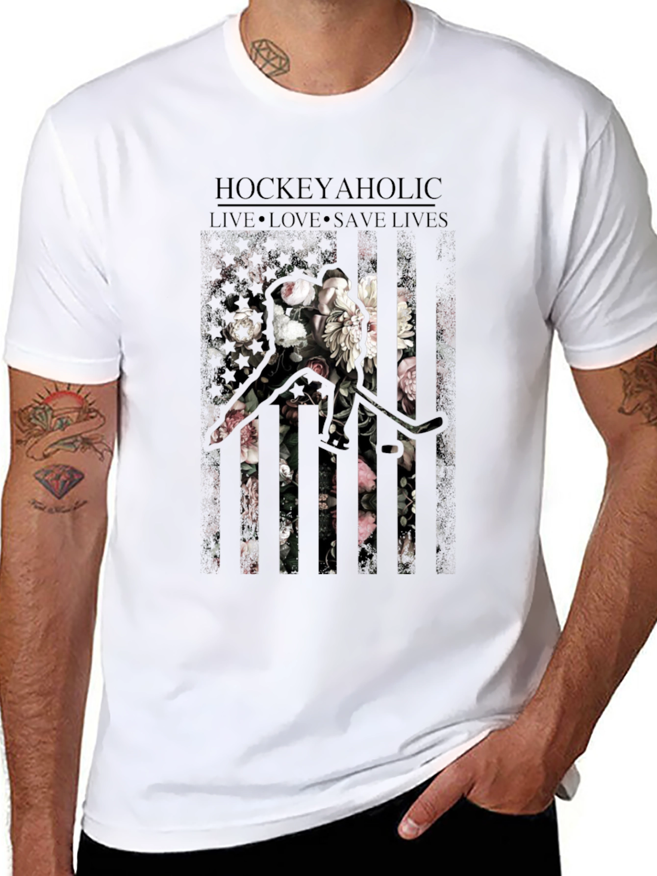 Hockeyaholic Floral Graphic Print T-Shirt