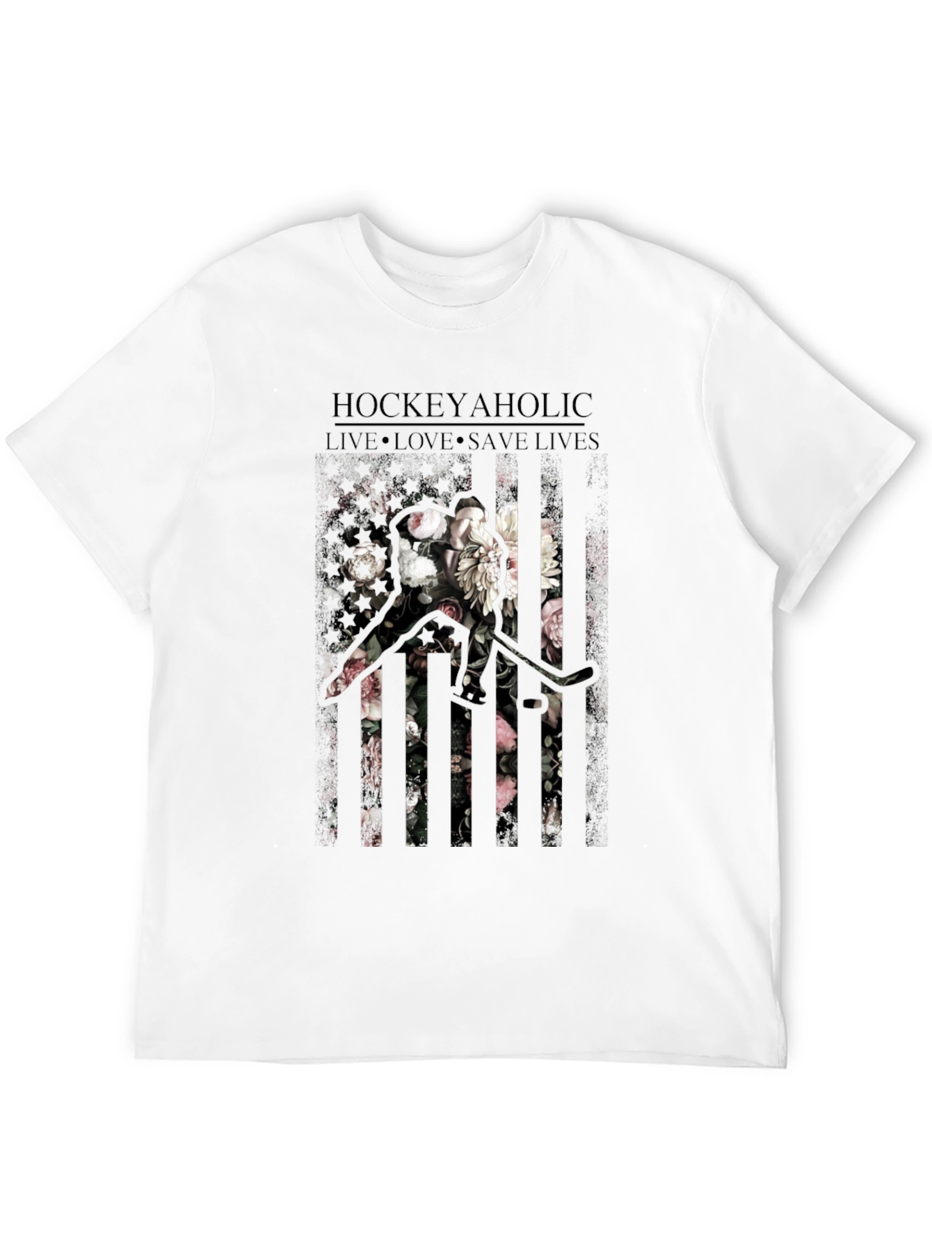 Hockeyaholic Floral Graphic Print T-Shirt