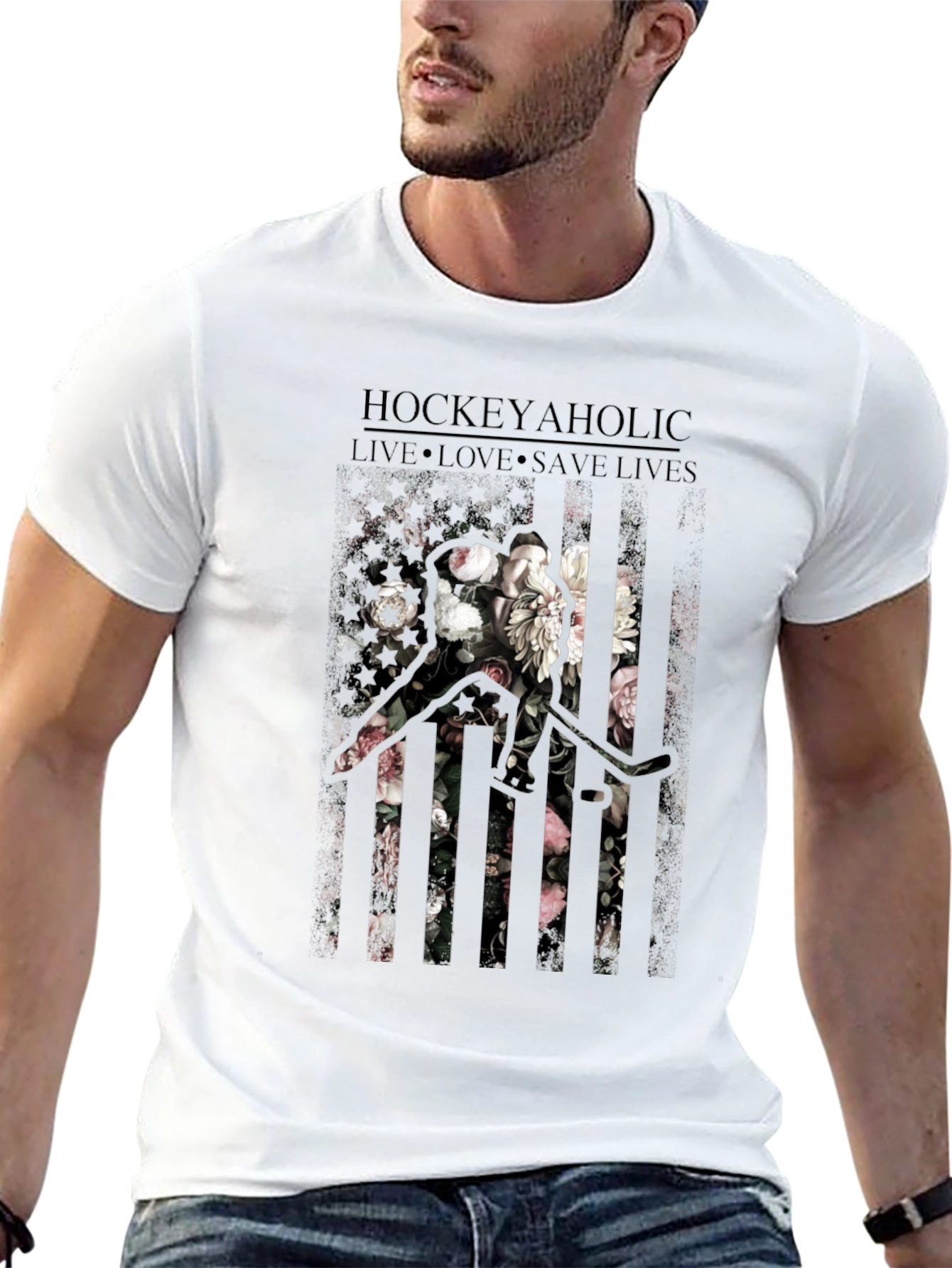 Hockeyaholic Floral Graphic Print T-Shirt