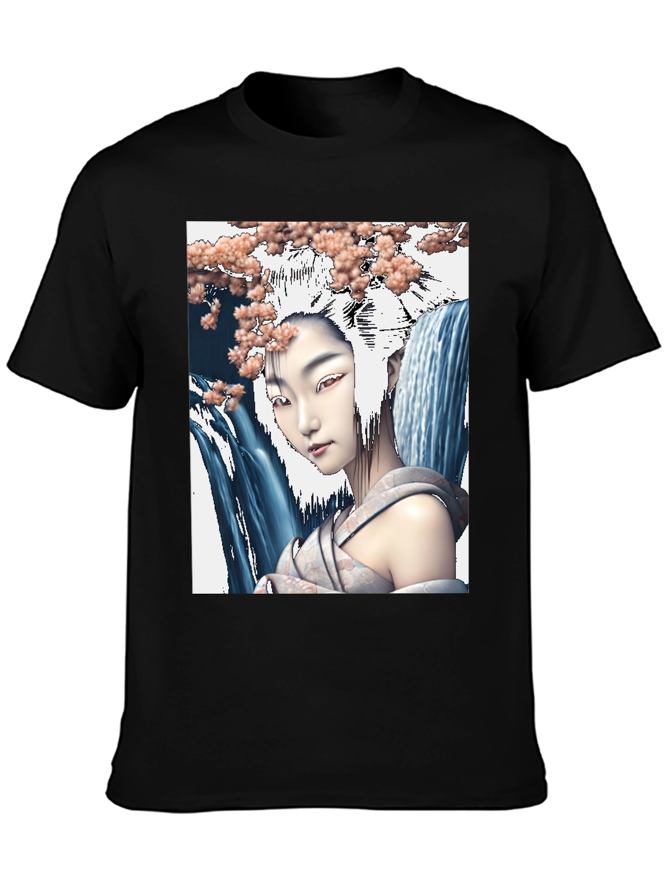 Geisha Waterfall Graphic Tee - Black