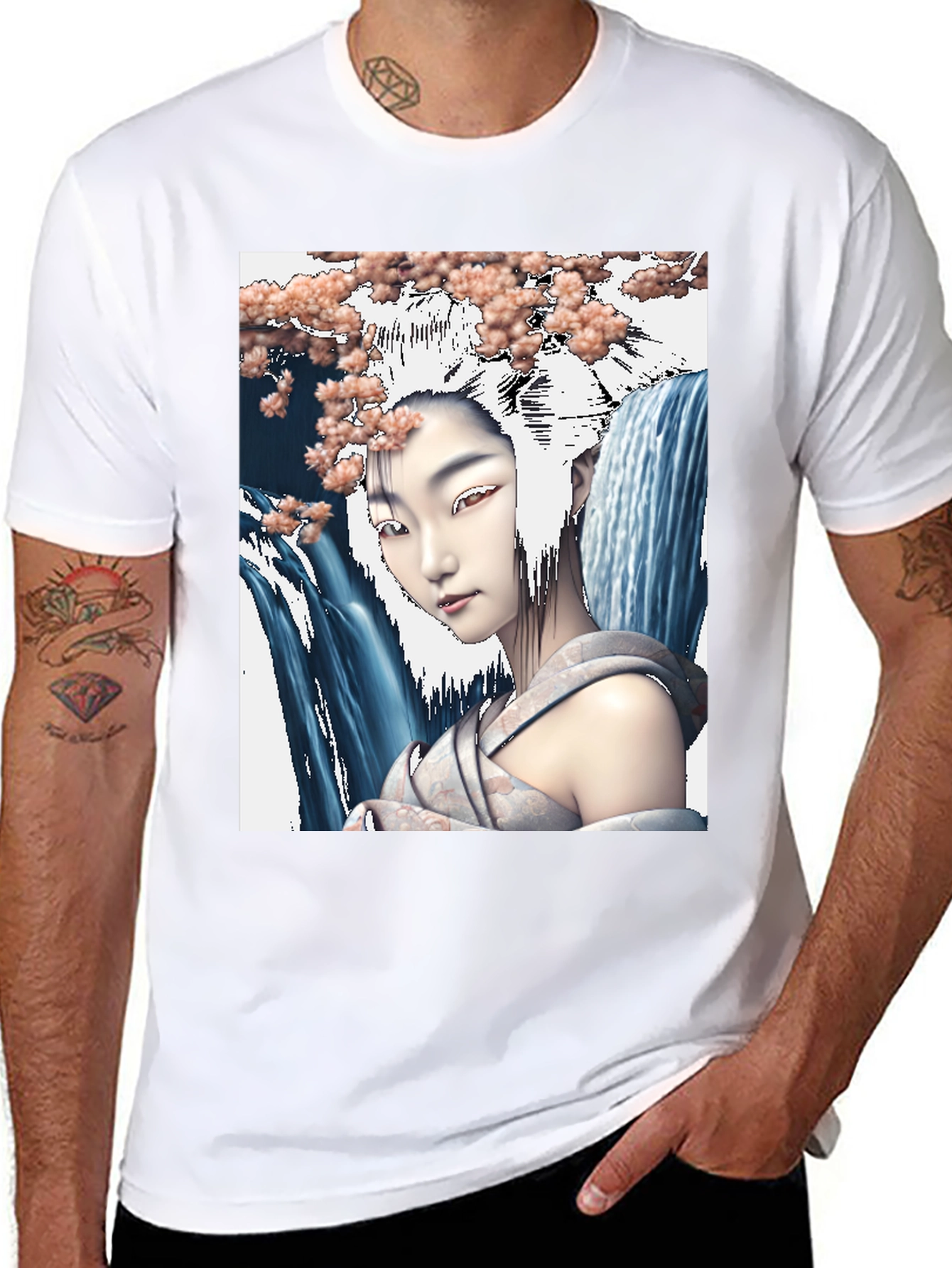 Geisha Waterfall Graphic Tee - Black