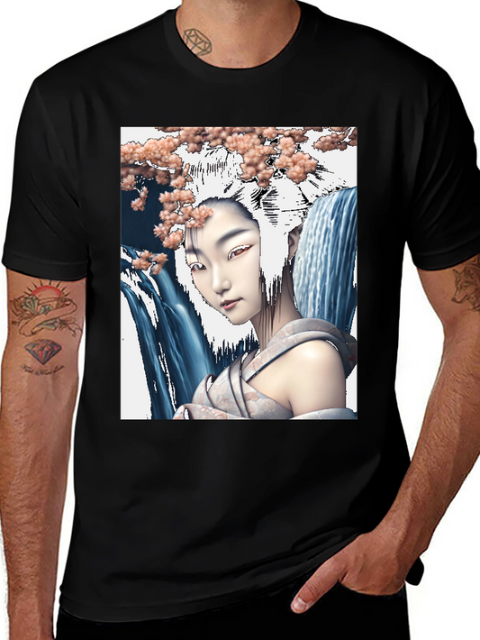 Geisha Waterfall Graphic Tee - Black