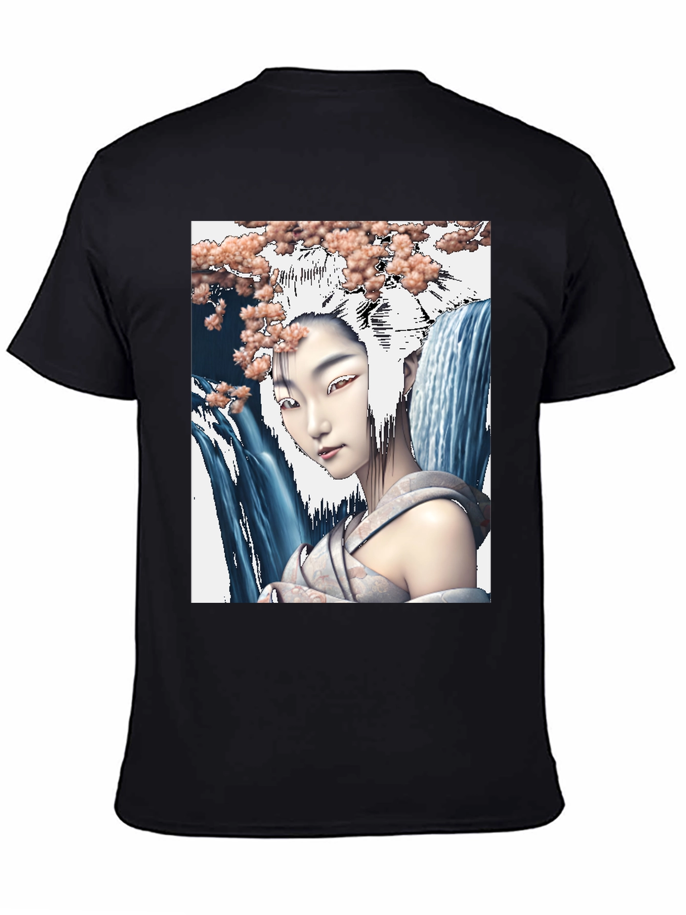Geisha Waterfall Graphic Tee - Black