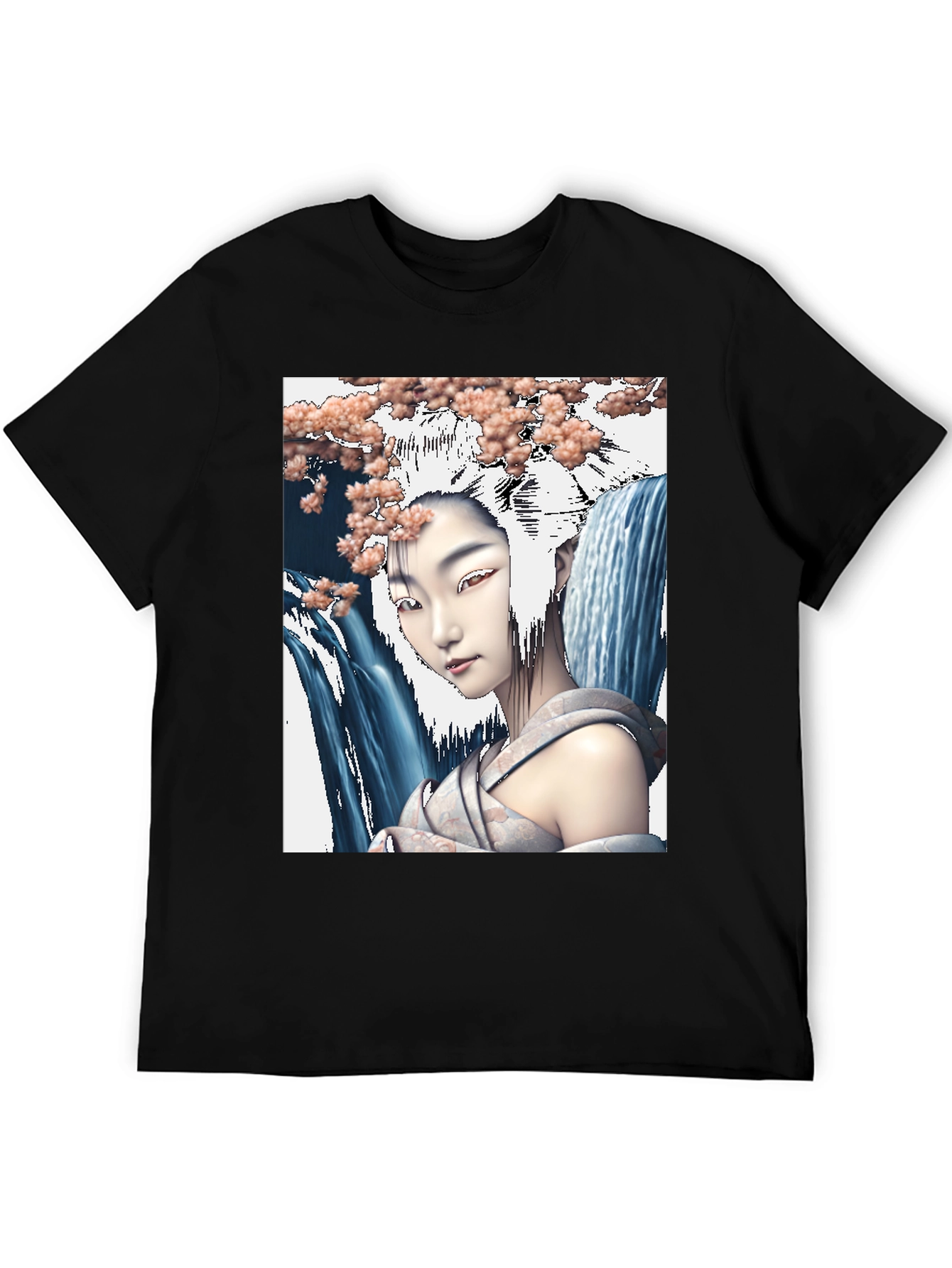 Geisha Waterfall Graphic Tee - Black
