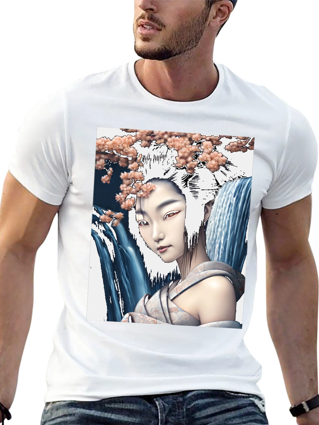 Geisha Waterfall Graphic Tee - Black