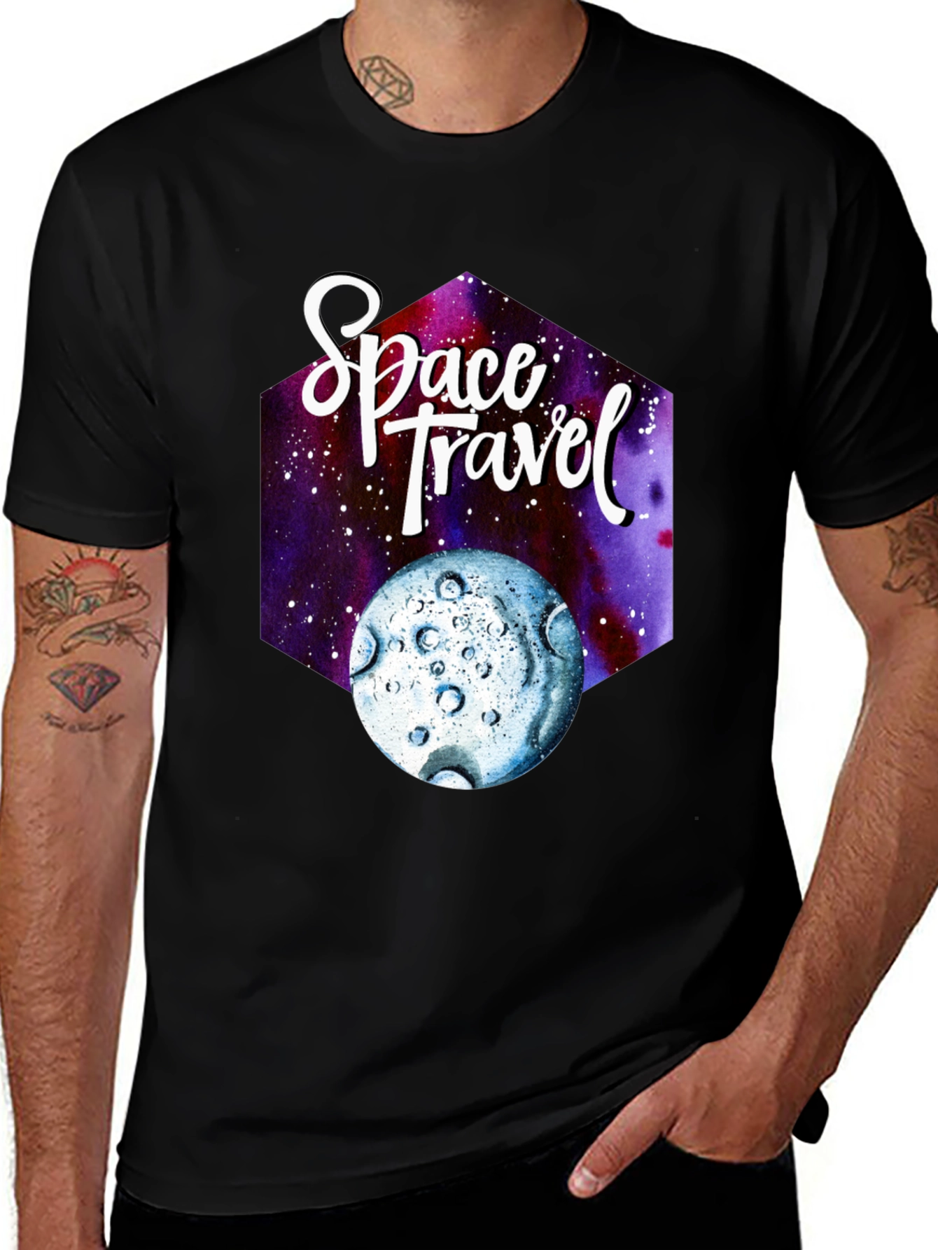 Space Travel Graphic T-Shirt - Black Cotton Tee