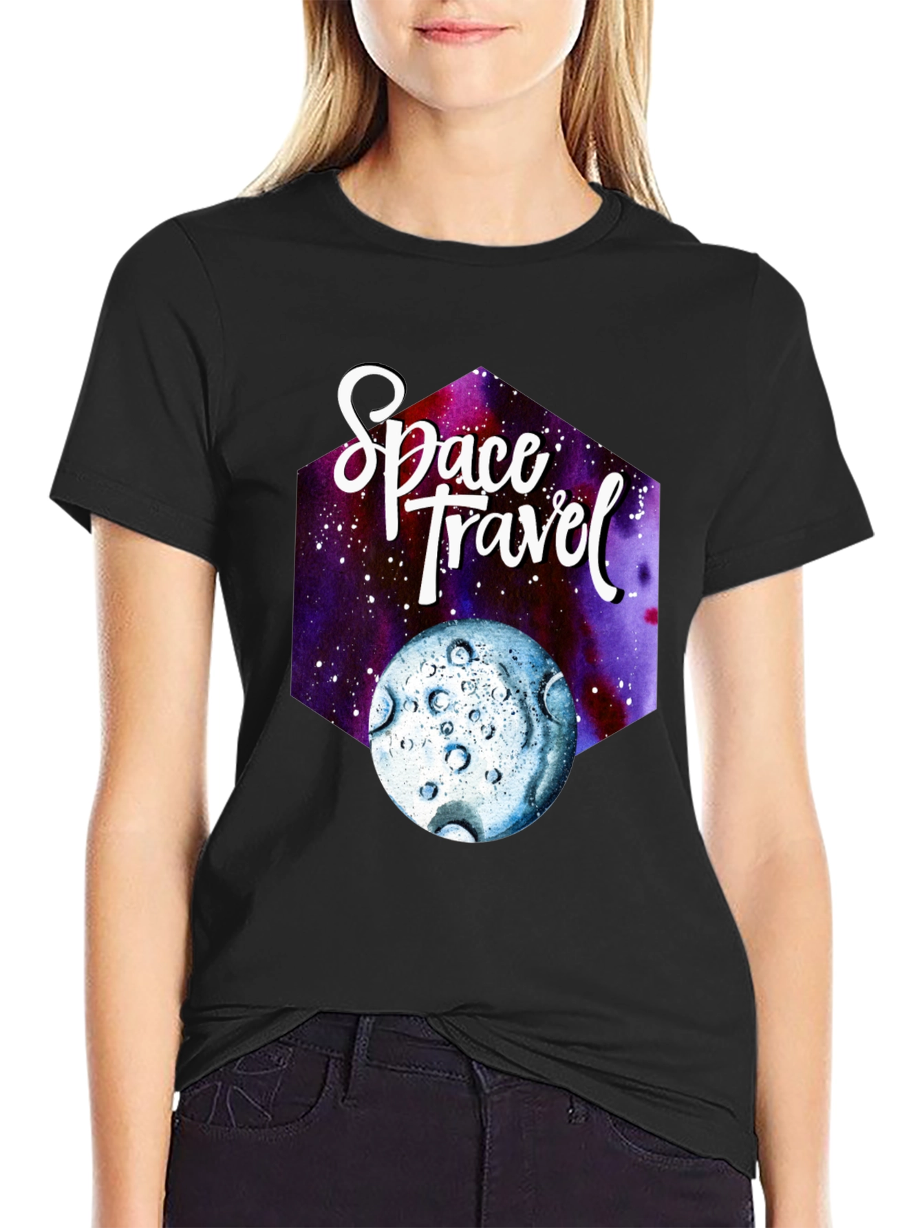 Space Travel Graphic T-Shirt - Black Cotton Tee