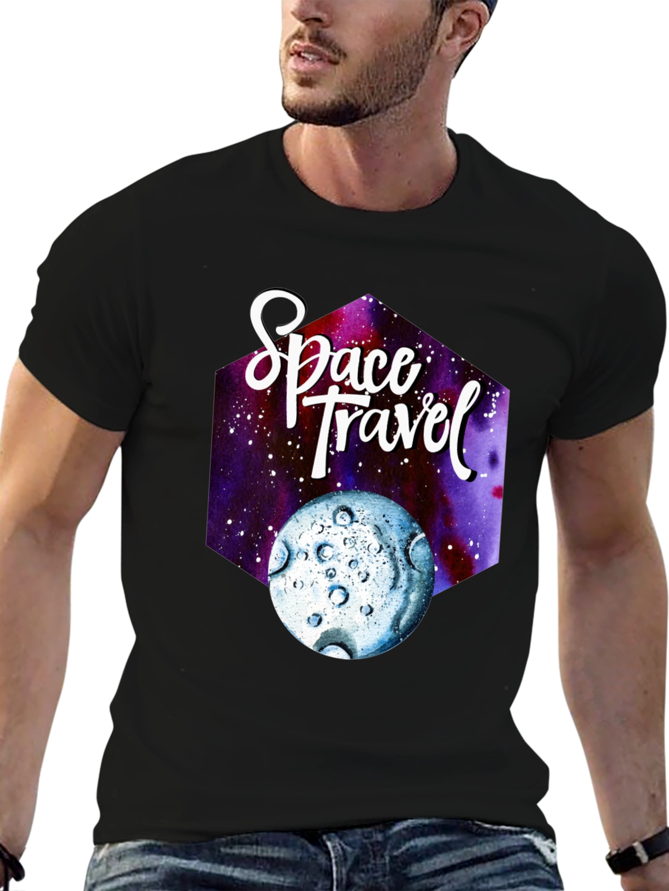 Space Travel Graphic T-Shirt - Black Cotton Tee