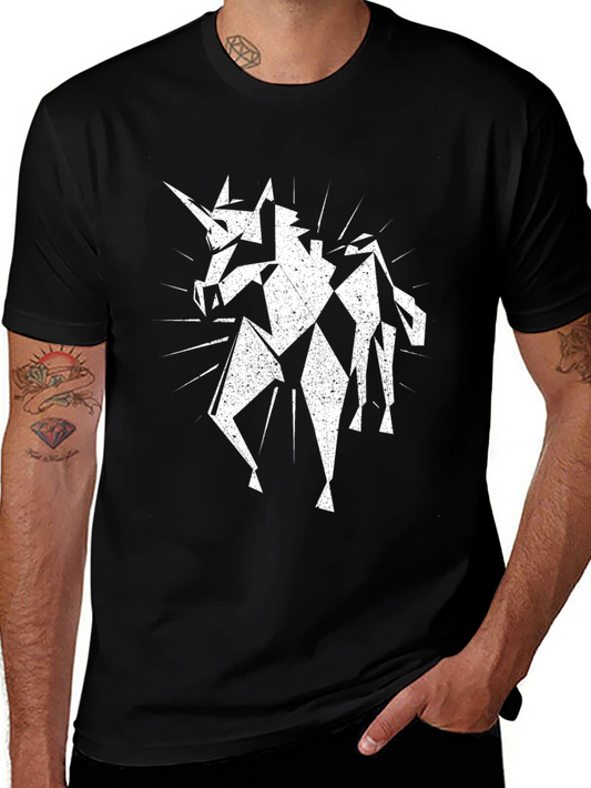 Geometric Unicorn Black T-Shirt - Unique Graphic Tee