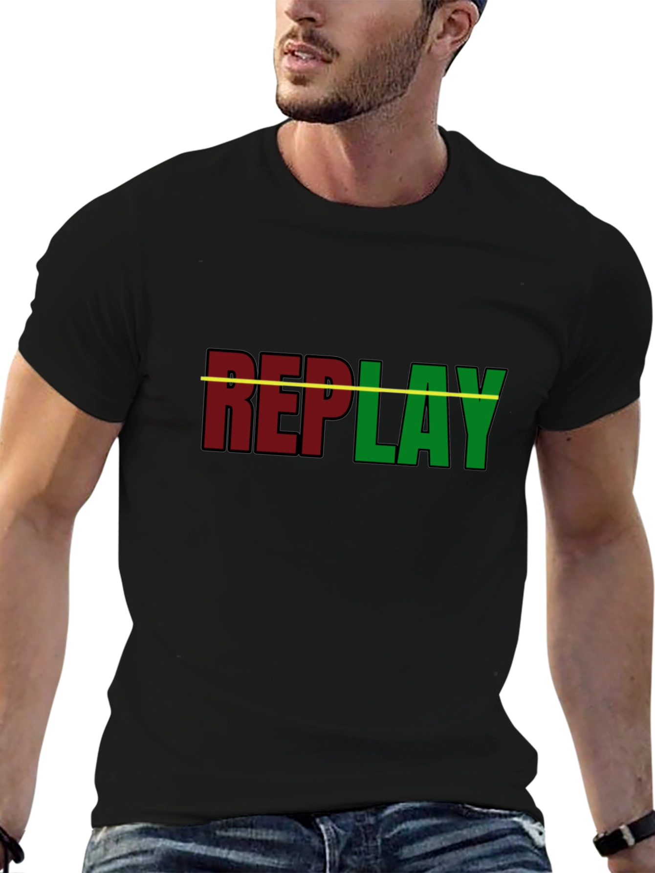 Replay Graphic T-Shirt - Black Cotton Tee