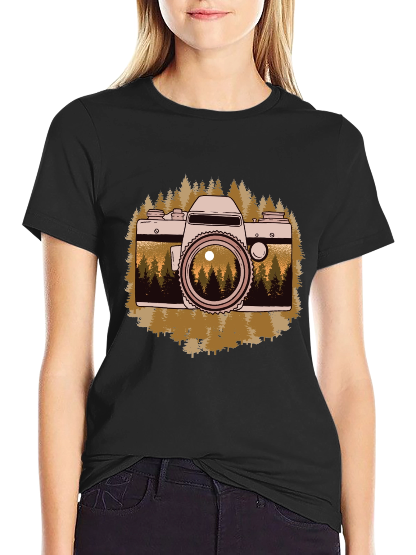 Retro Camera Forest Graphic T-Shirt