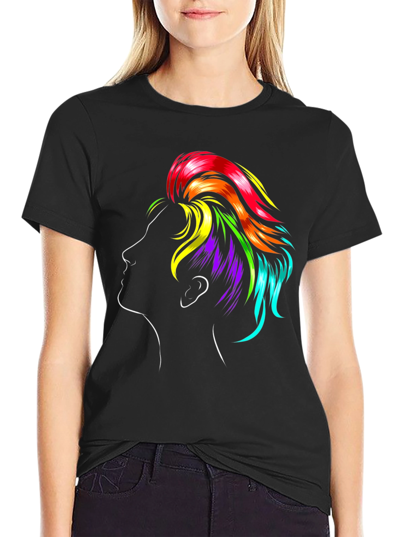 Rainbow Hair Graphic Black T-Shirt