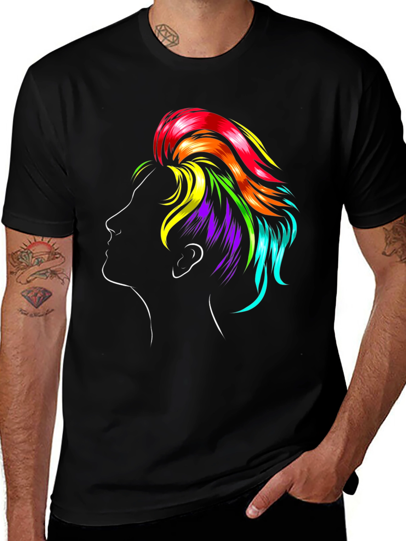 Rainbow Hair Graphic Black T-Shirt