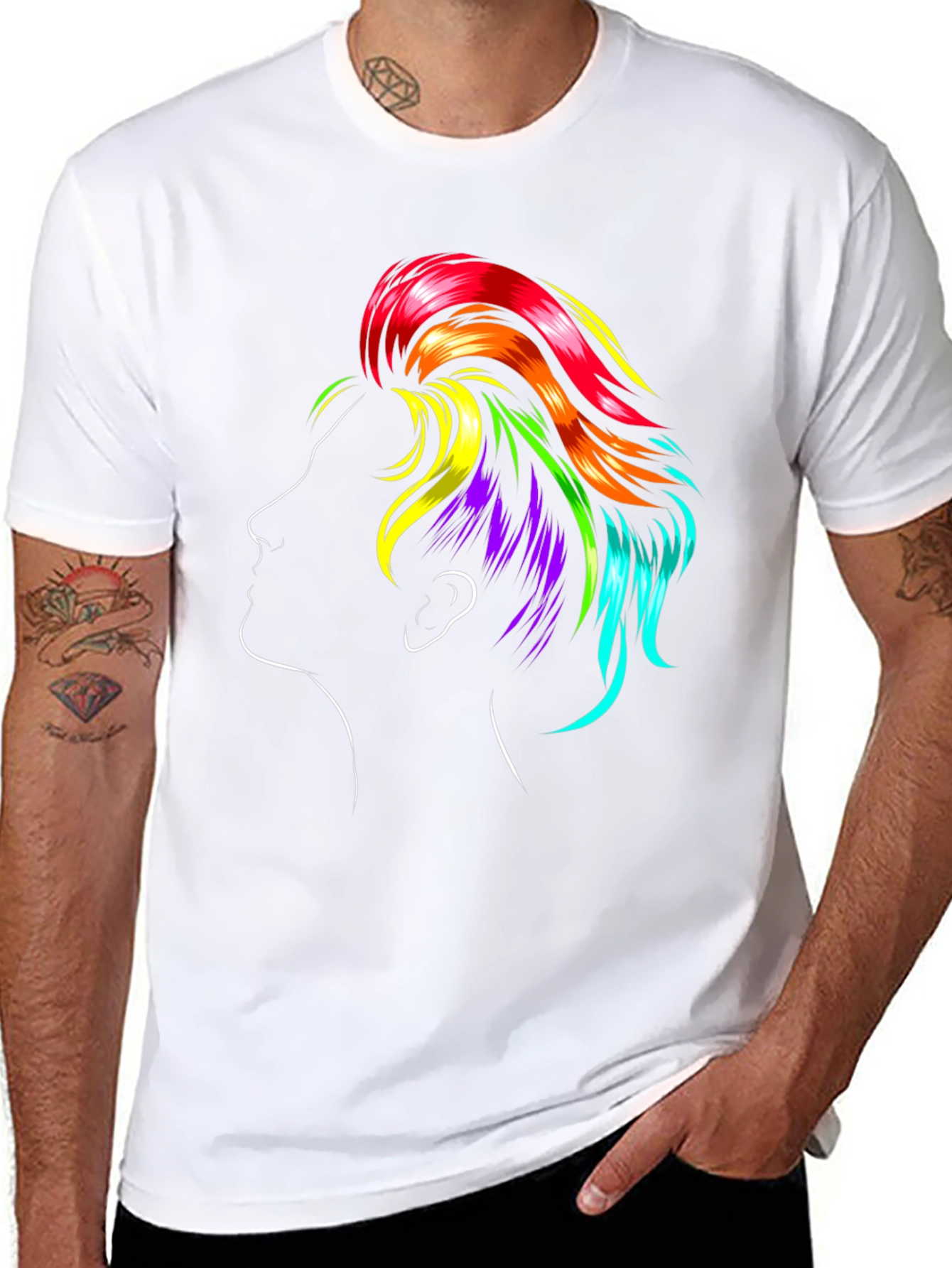 Rainbow Hair Graphic Black T-Shirt