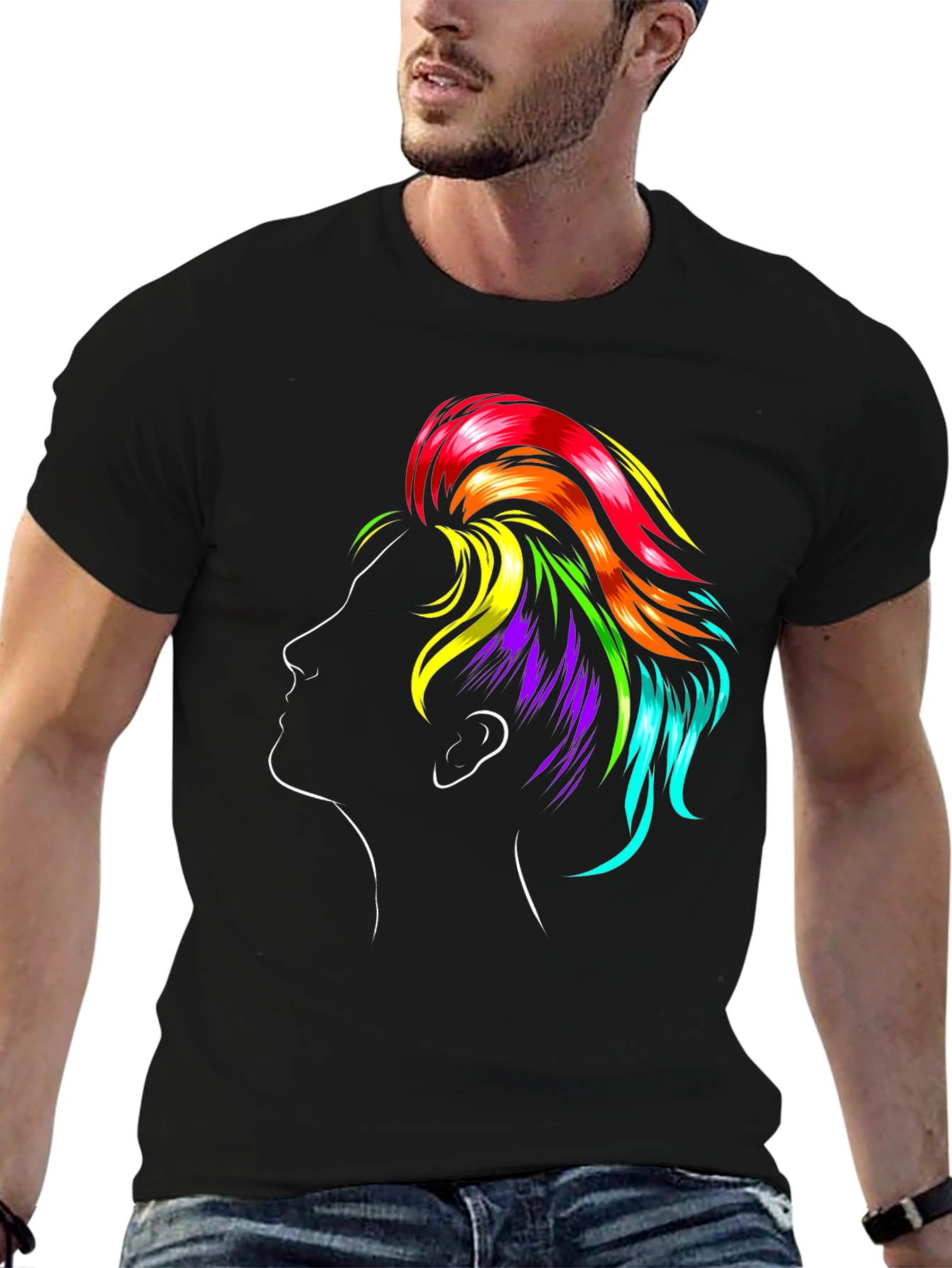Rainbow Hair Graphic Black T-Shirt