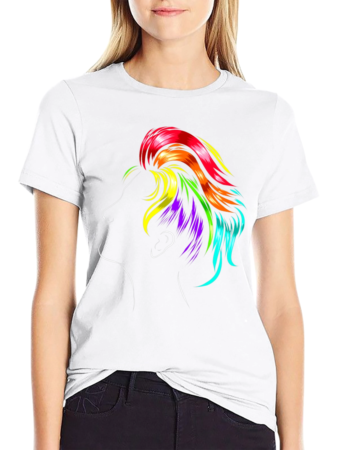 Rainbow Hair Graphic Black T-Shirt