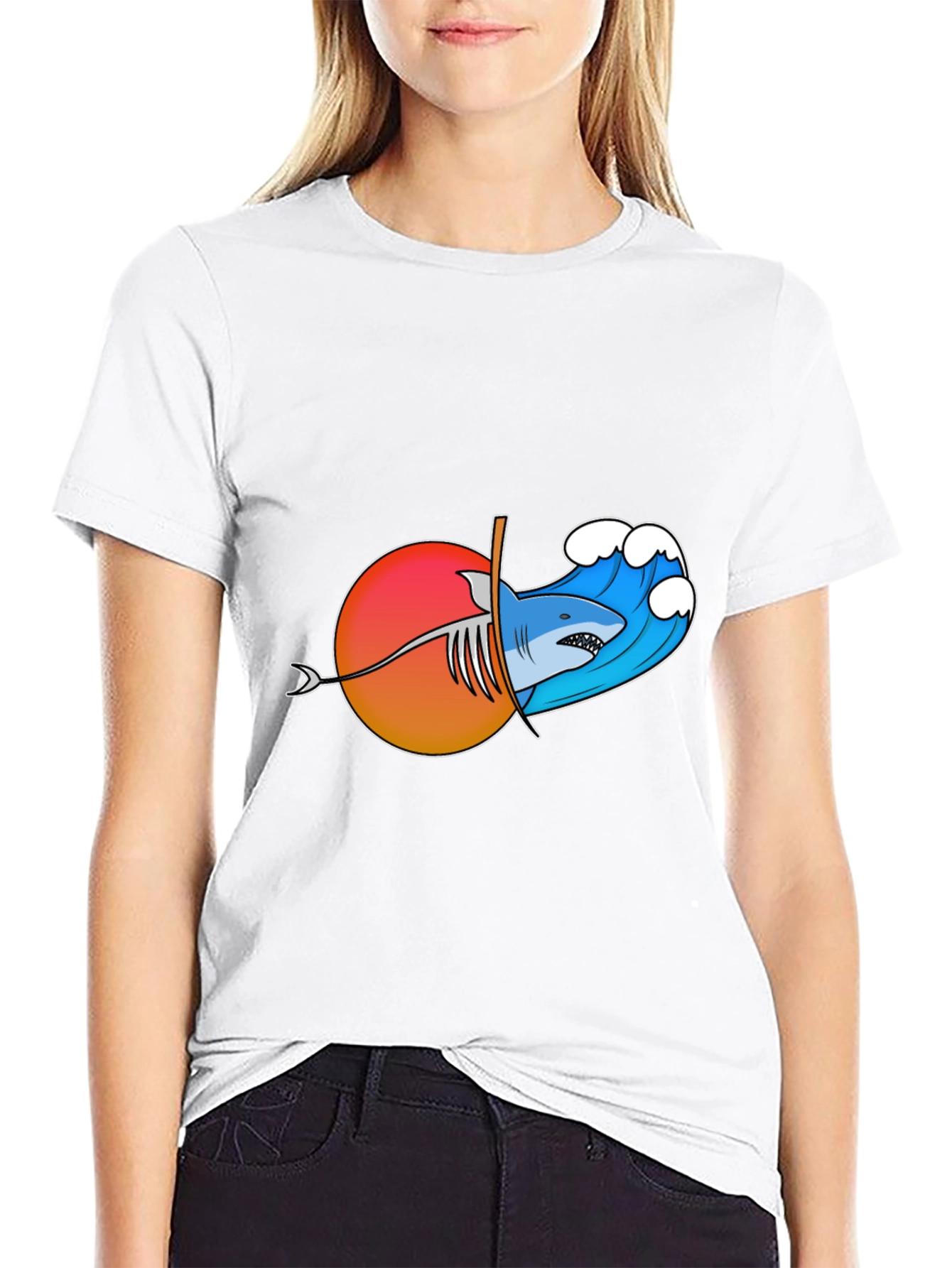 Shark Wave Sunset Graphic Tee