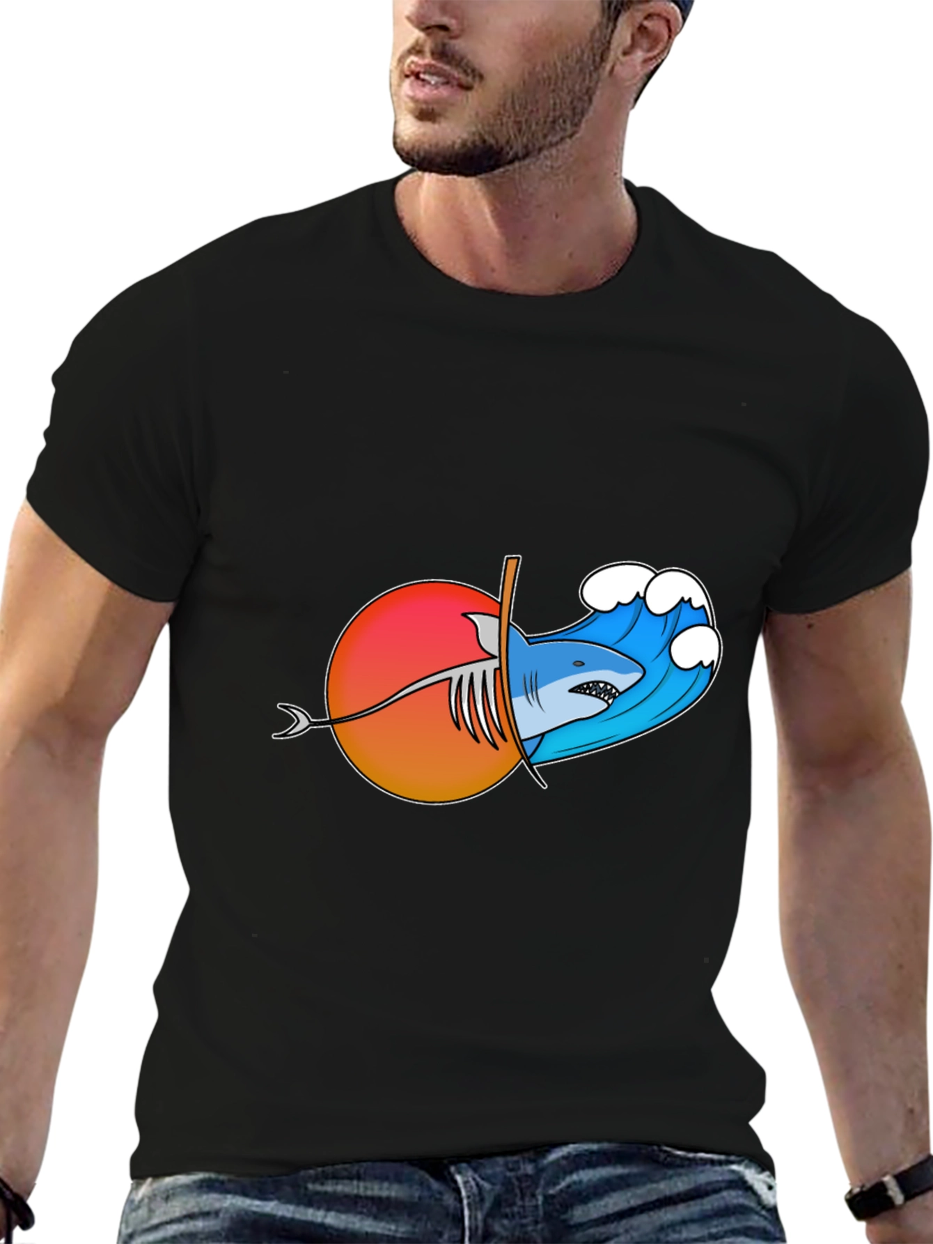 Shark Wave Sunset Graphic Tee