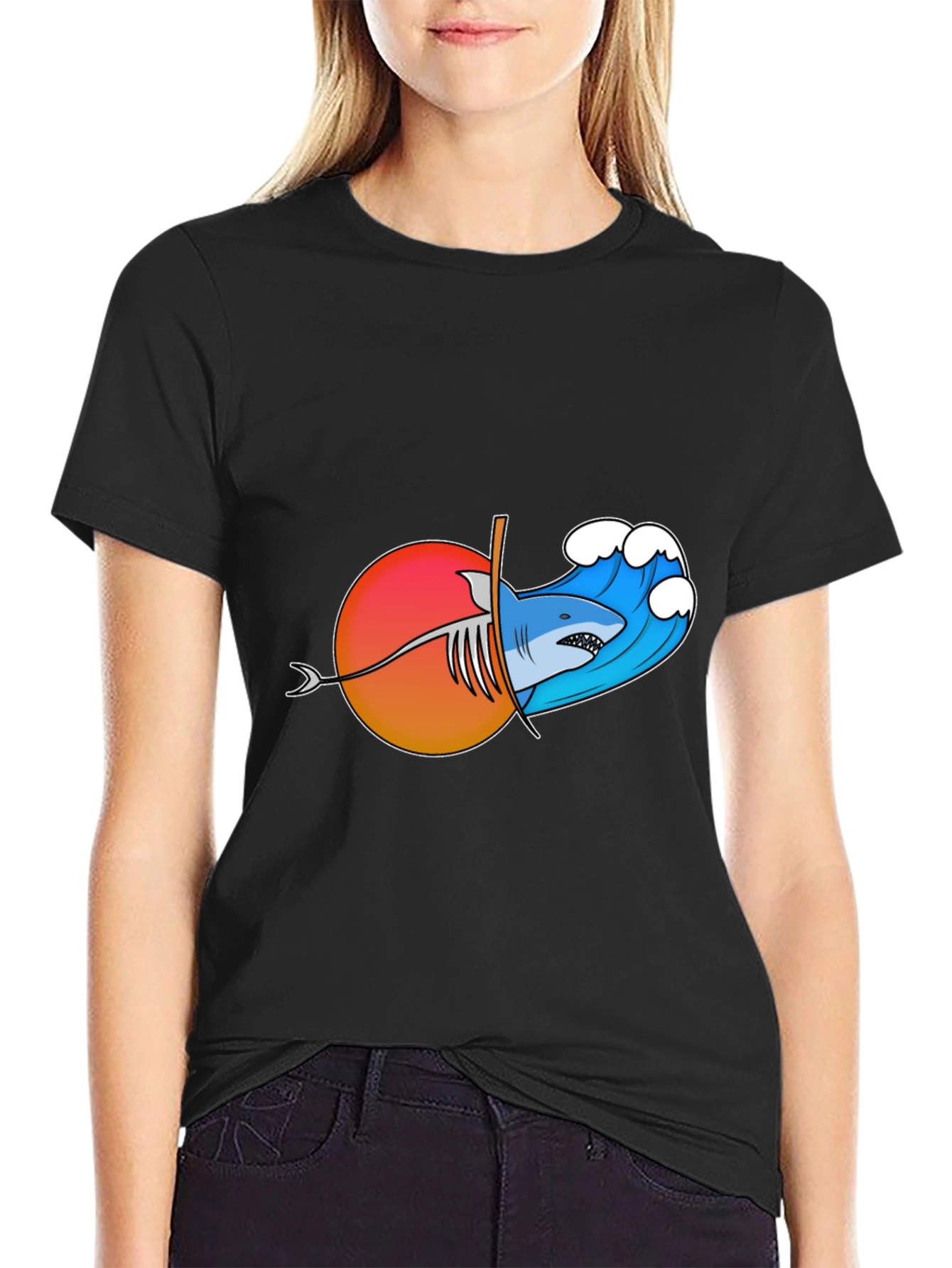 Shark Wave Sunset Graphic Tee