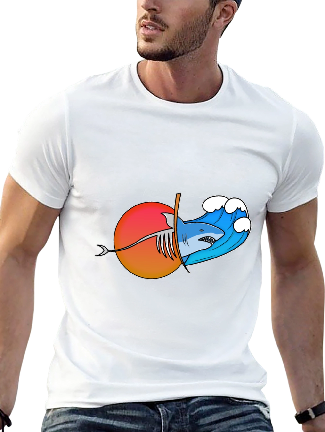 Shark Wave Sunset Graphic Tee