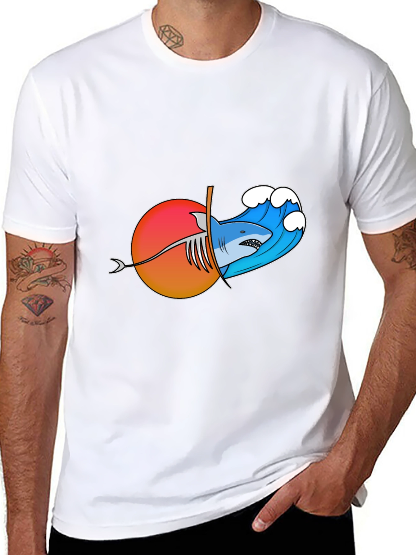 Shark Wave Sunset Graphic Tee