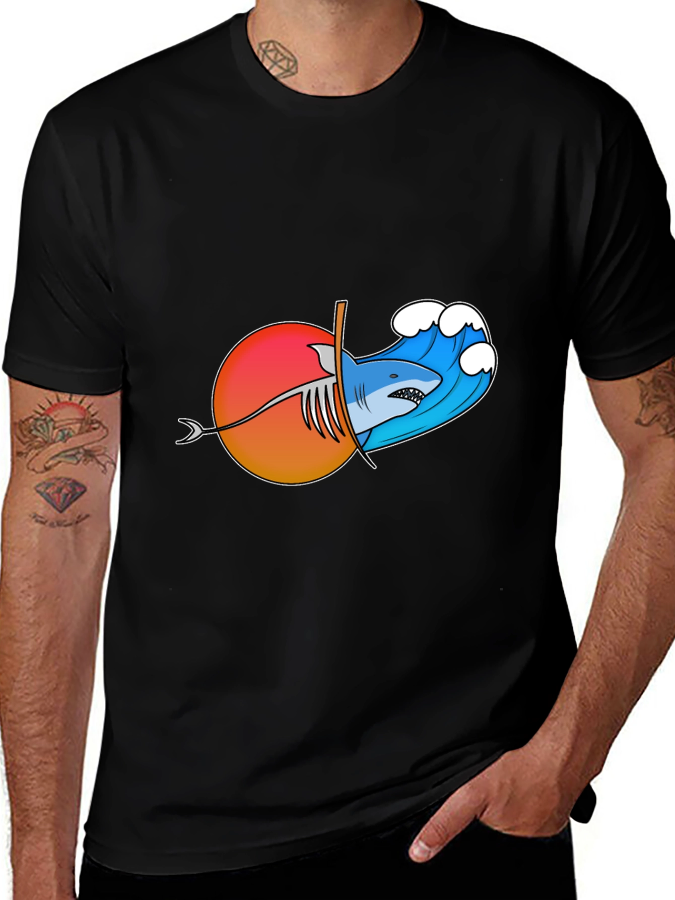Shark Wave Sunset Graphic Tee