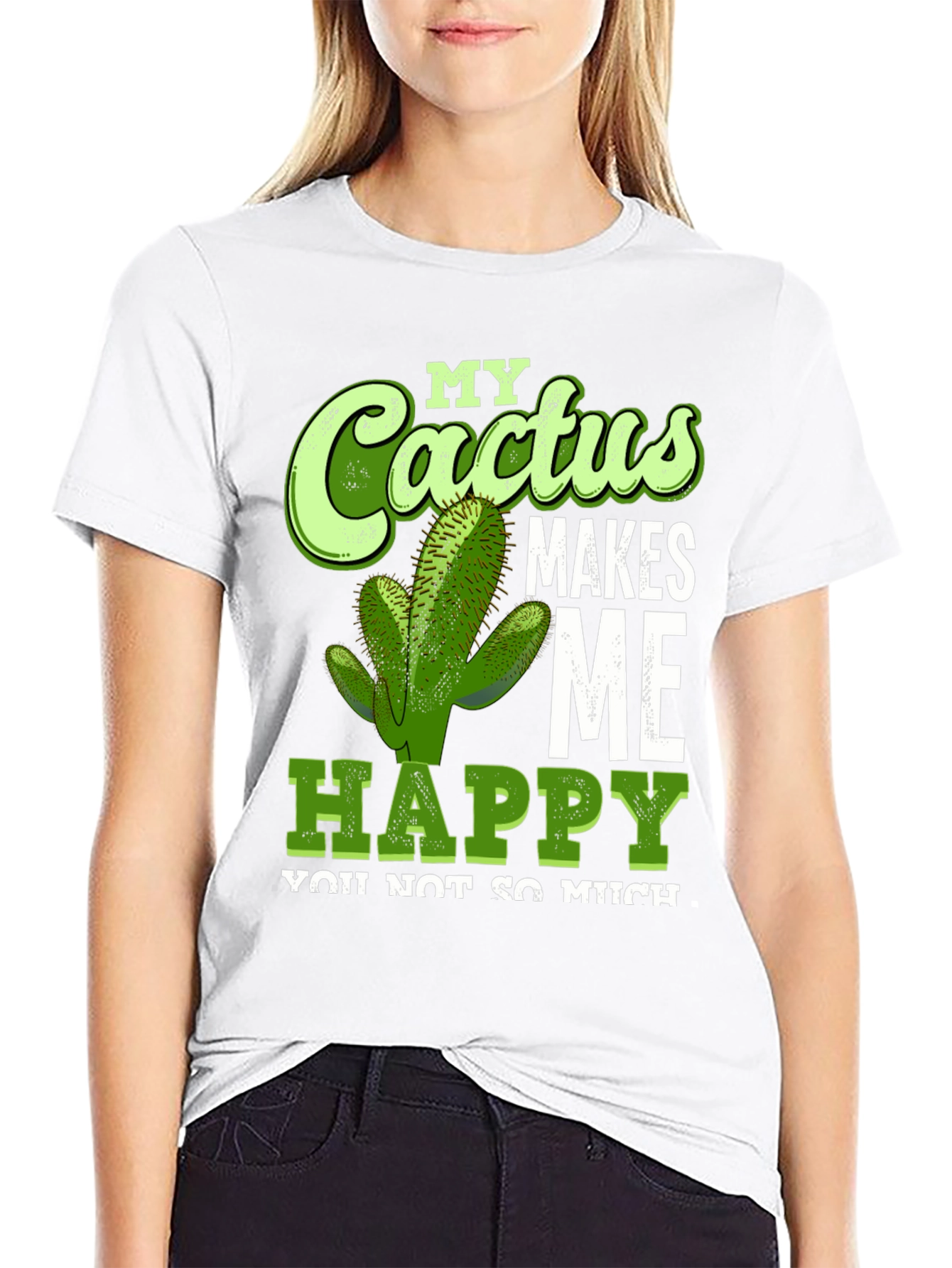 Cactus Makes Me Happy T-Shirt Funny Graphic Tee