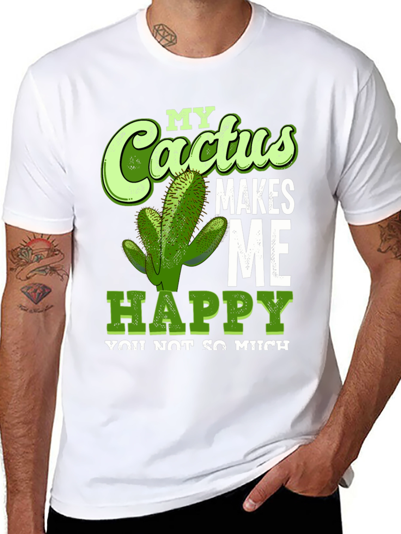 Cactus Makes Me Happy T-Shirt Funny Graphic Tee