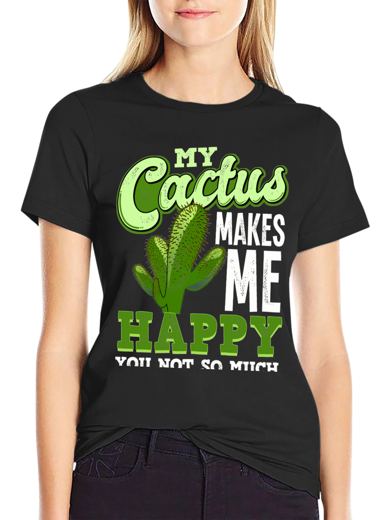 Cactus Makes Me Happy T-Shirt Funny Graphic Tee