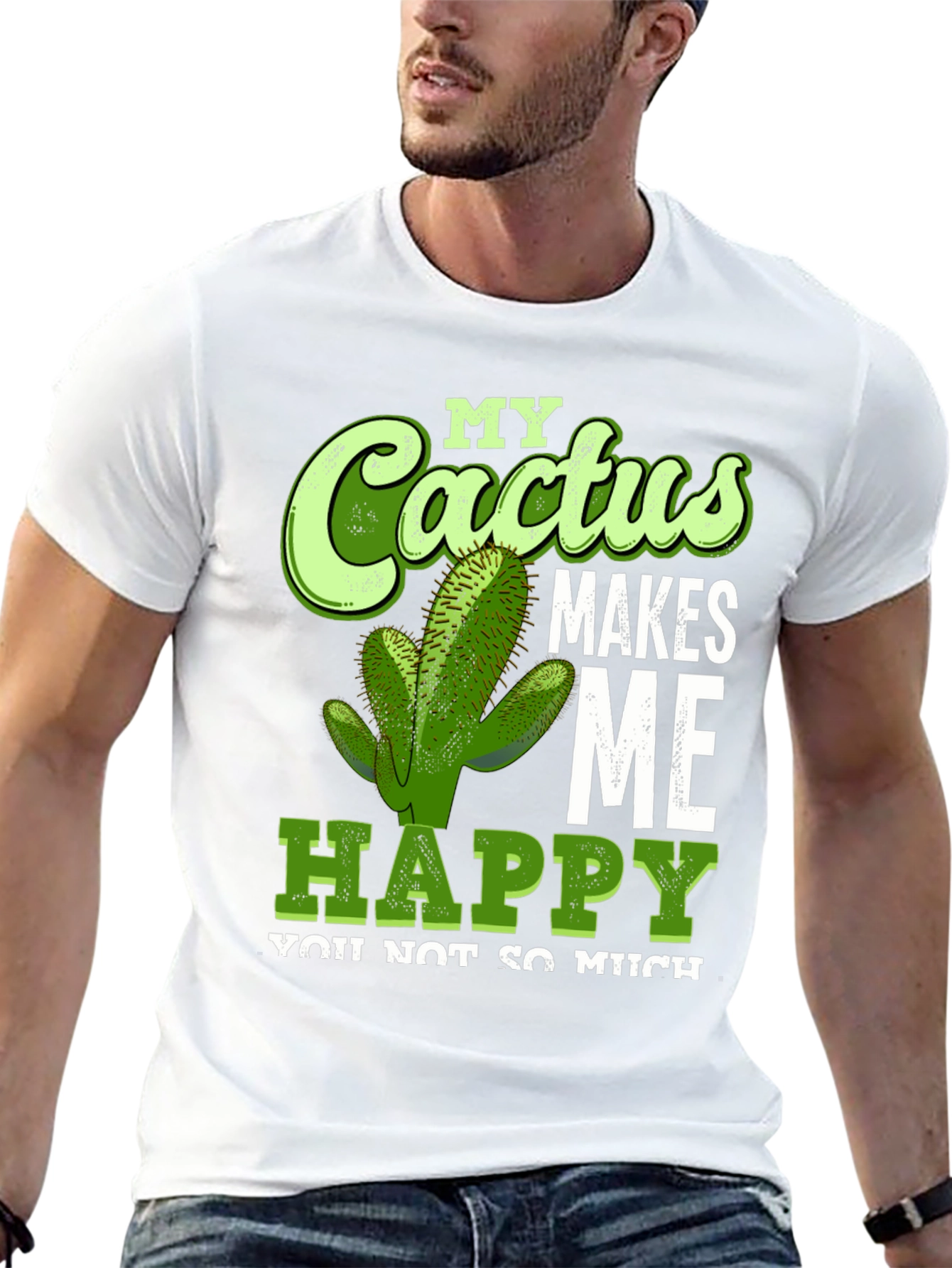 Cactus Makes Me Happy T-Shirt Funny Graphic Tee