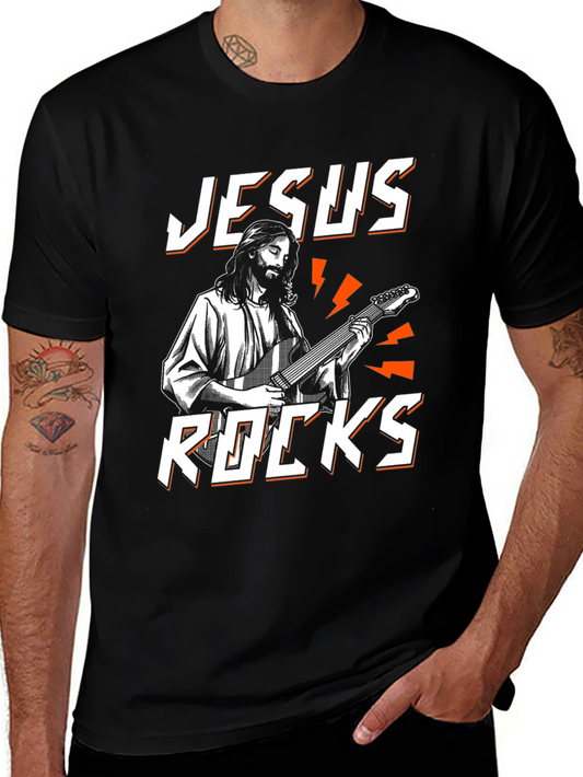 Jesus Rocks Graphic Black T-Shirt