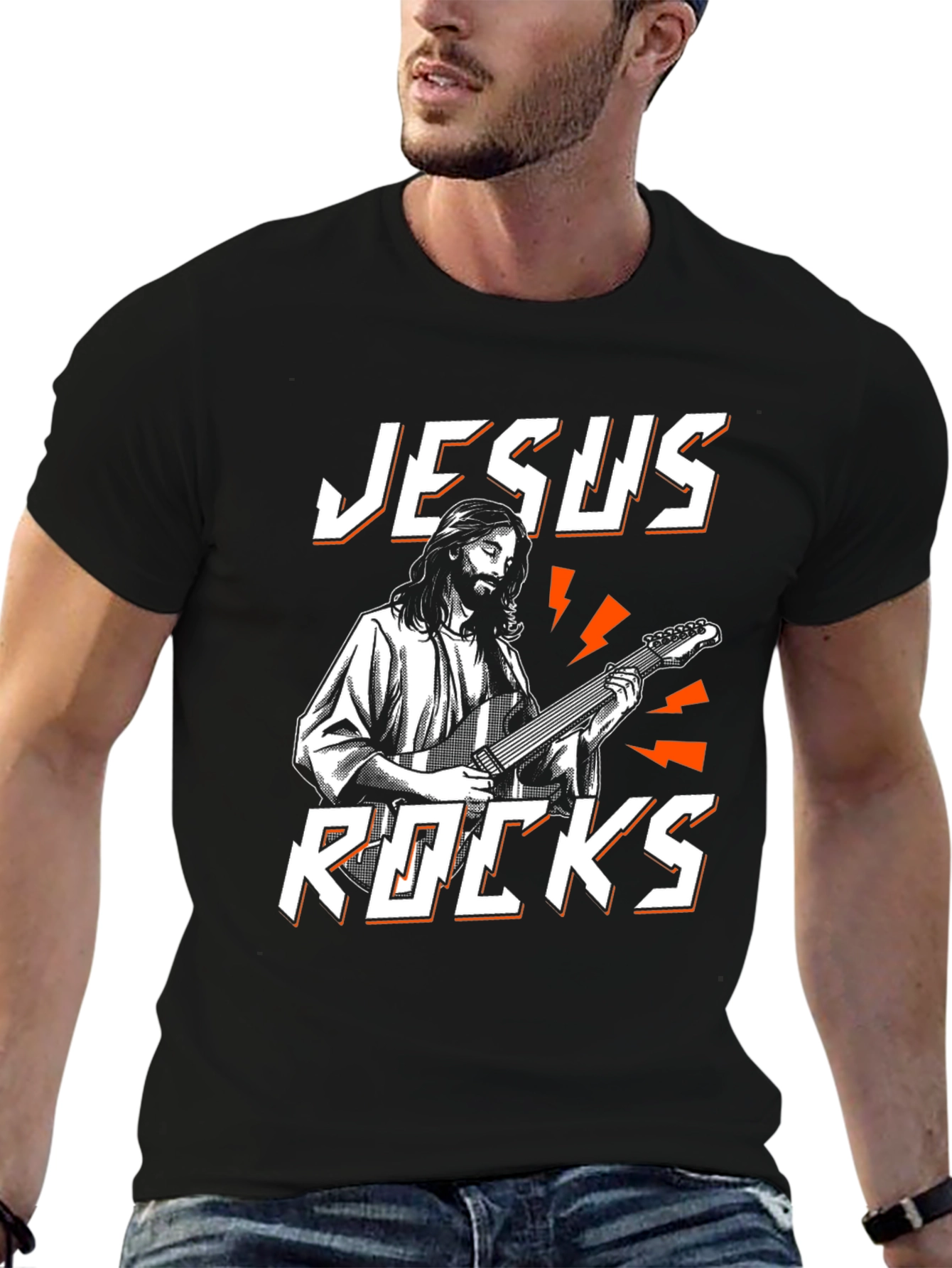 Jesus Rocks Graphic Black T-Shirt