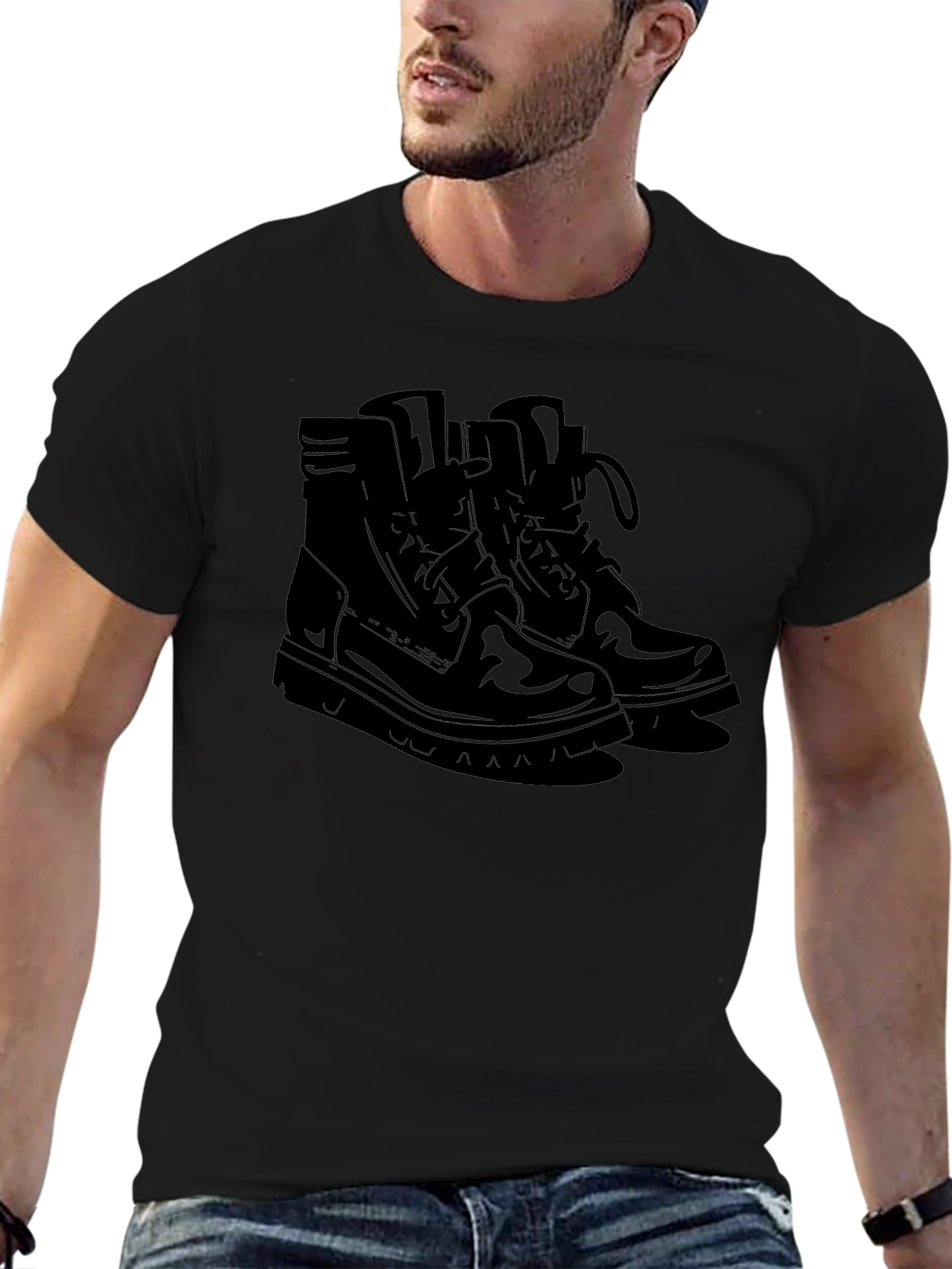 Mens Black Graphic Tee - Boots Design