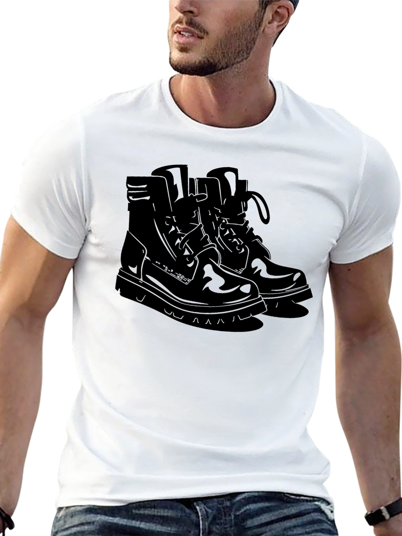 Mens Black Graphic Tee - Boots Design