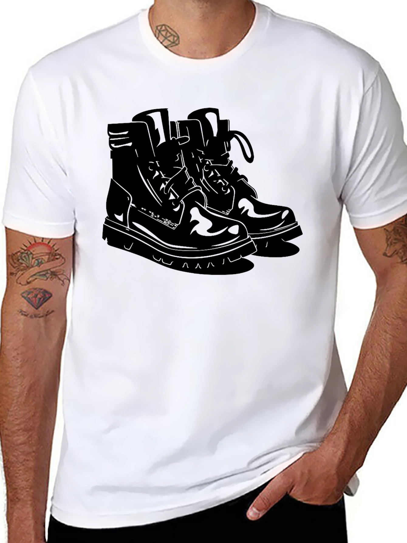 Mens Black Graphic Tee - Boots Design