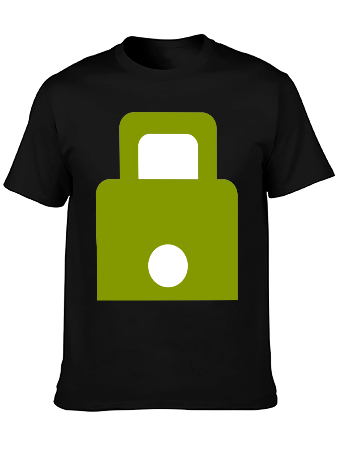 Modern Green Padlock Design Black T-Shirt